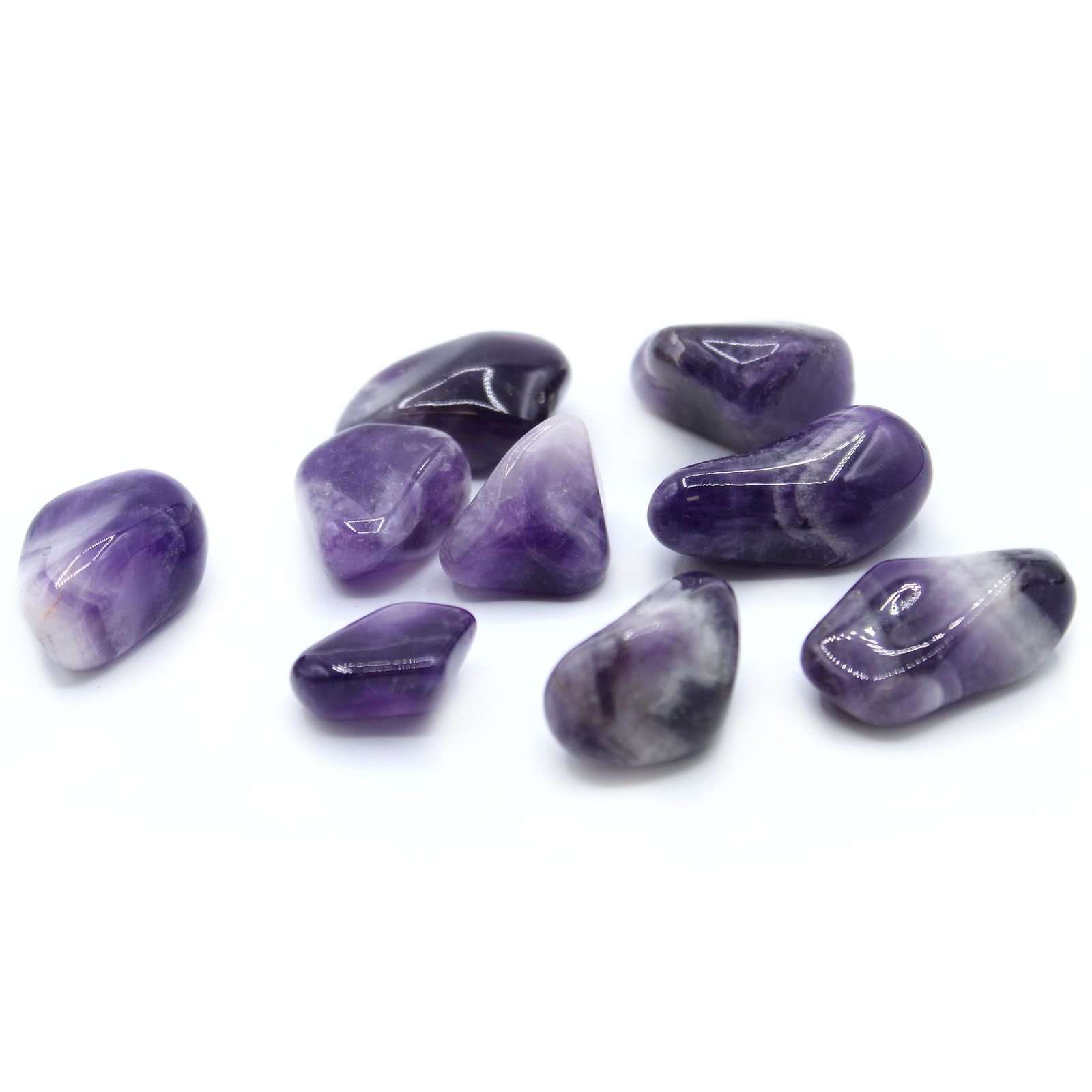 24 dideli gludinti akmenys „Amethyst Banded“ – violetinė ramybės ir paslapties kolekcija