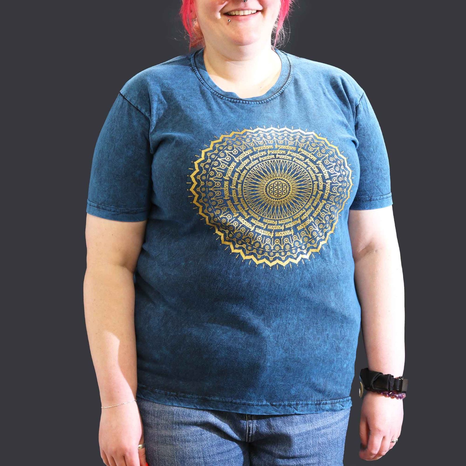Nomad Sari „Mandala“ – skalbto efekto medvilniniai marškinėliai, mėlyni, XL