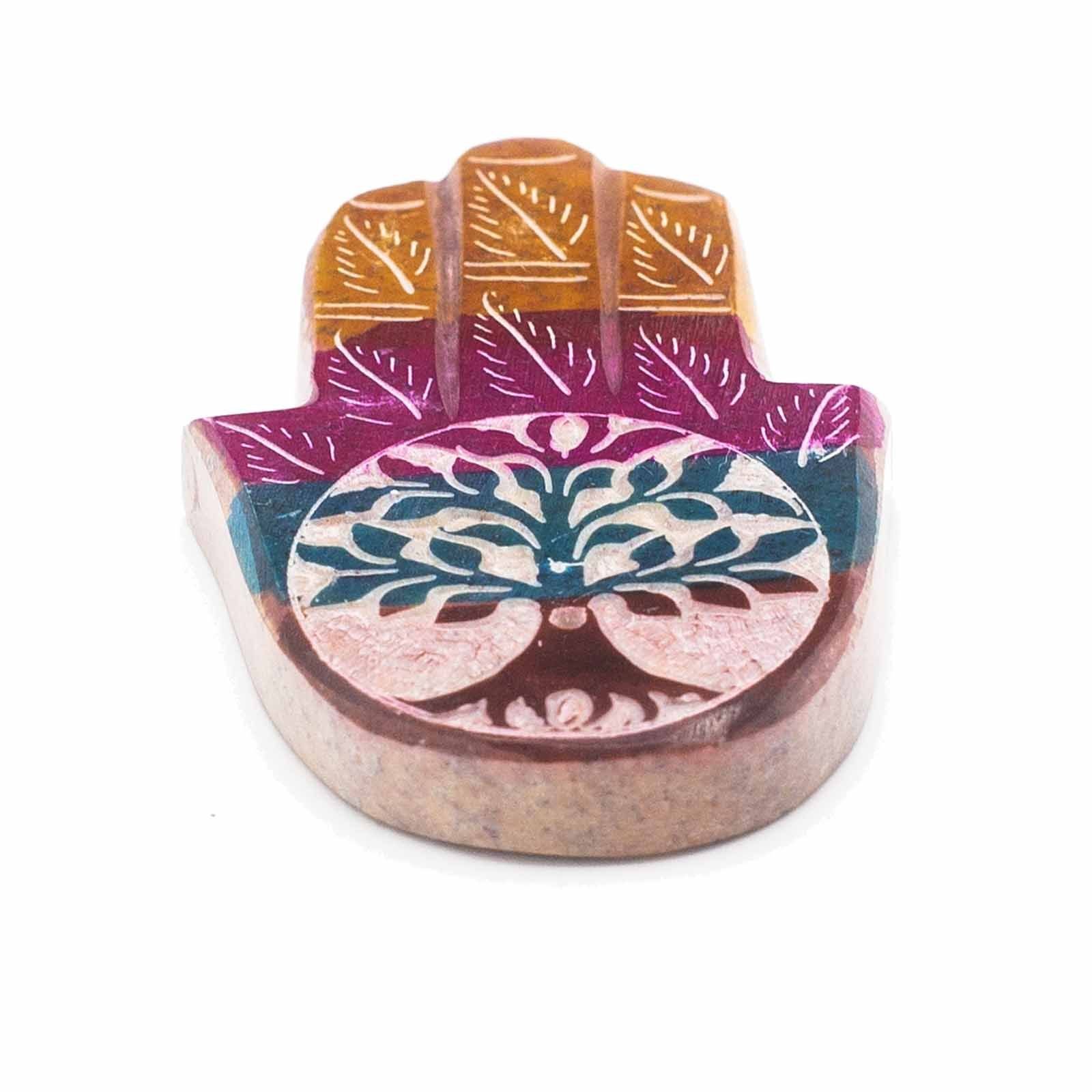 Muilo akmens smilkalų laikiklis „Hamsa Tree of Life“ – 9 × 6 cm ritualo ramybė