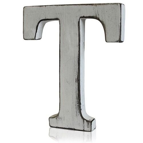 Medinė raidė „T“ – shabby chic stiliaus mango medžio namų akcentas