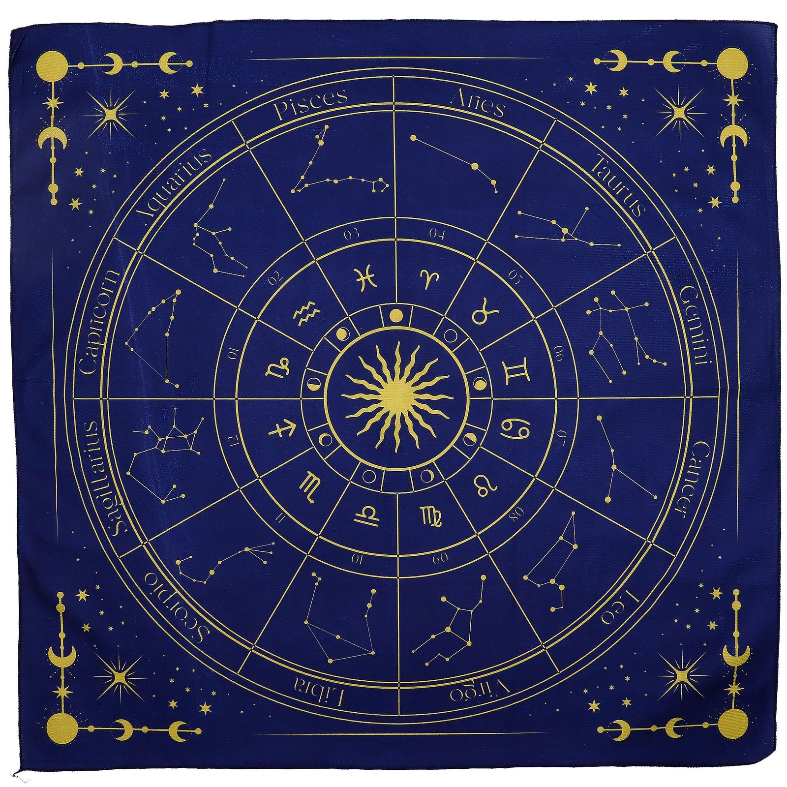 Taro skaitymo audinys „Zodiakas“ – 75 × 75 cm paslaptingam ritualo ratui