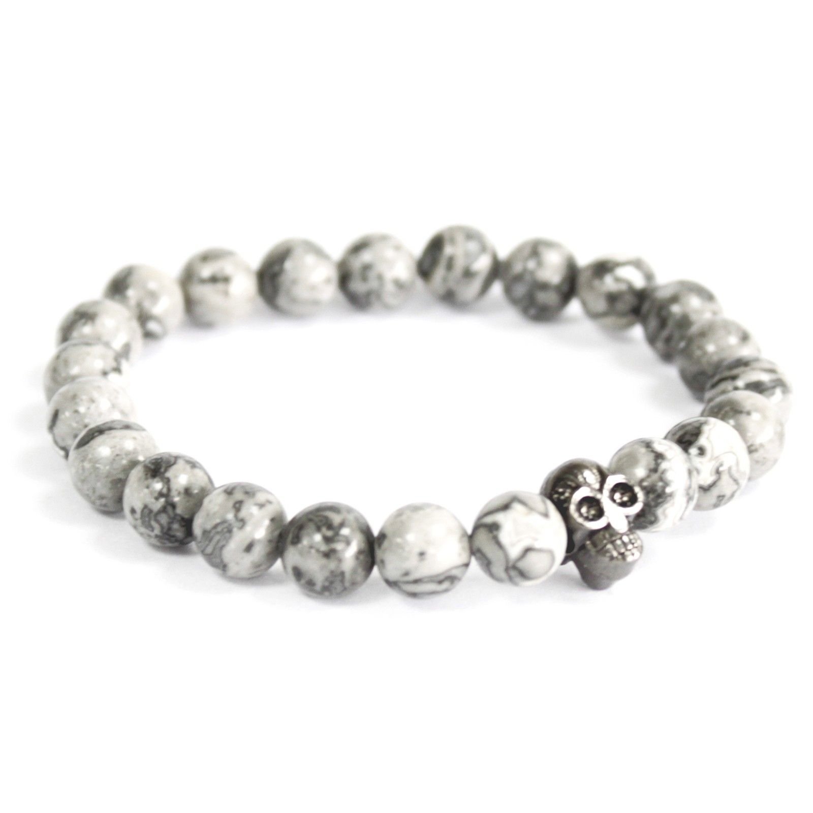 Apyrankė „Pewter Skull / Grey Agate“ – pilko agato boho paslaptis