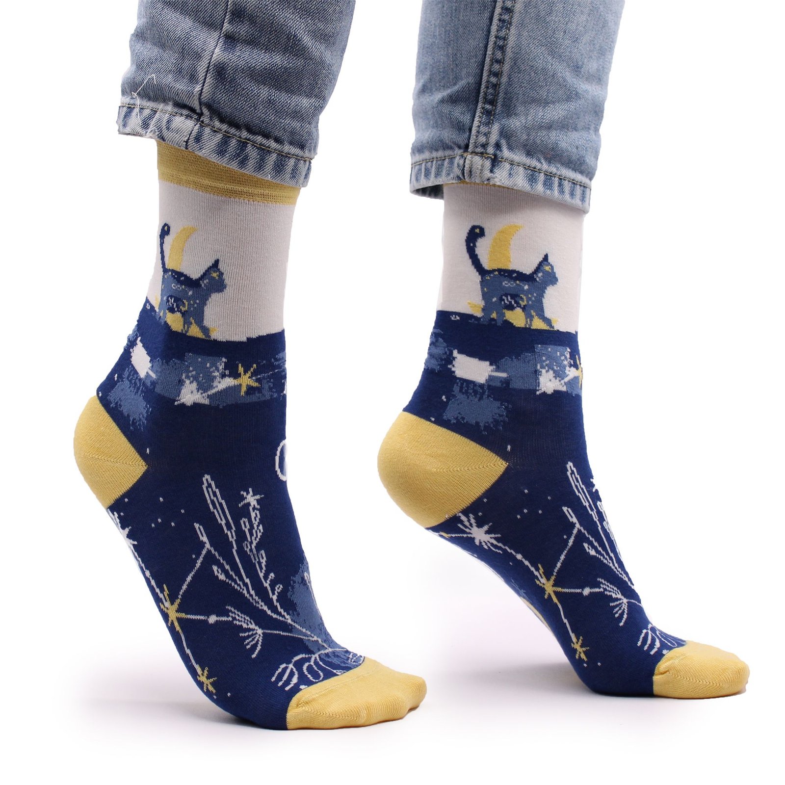Bambukinės kojinės „Midnight Cat“ (36–40) – nakties elegancijos prisilietimas