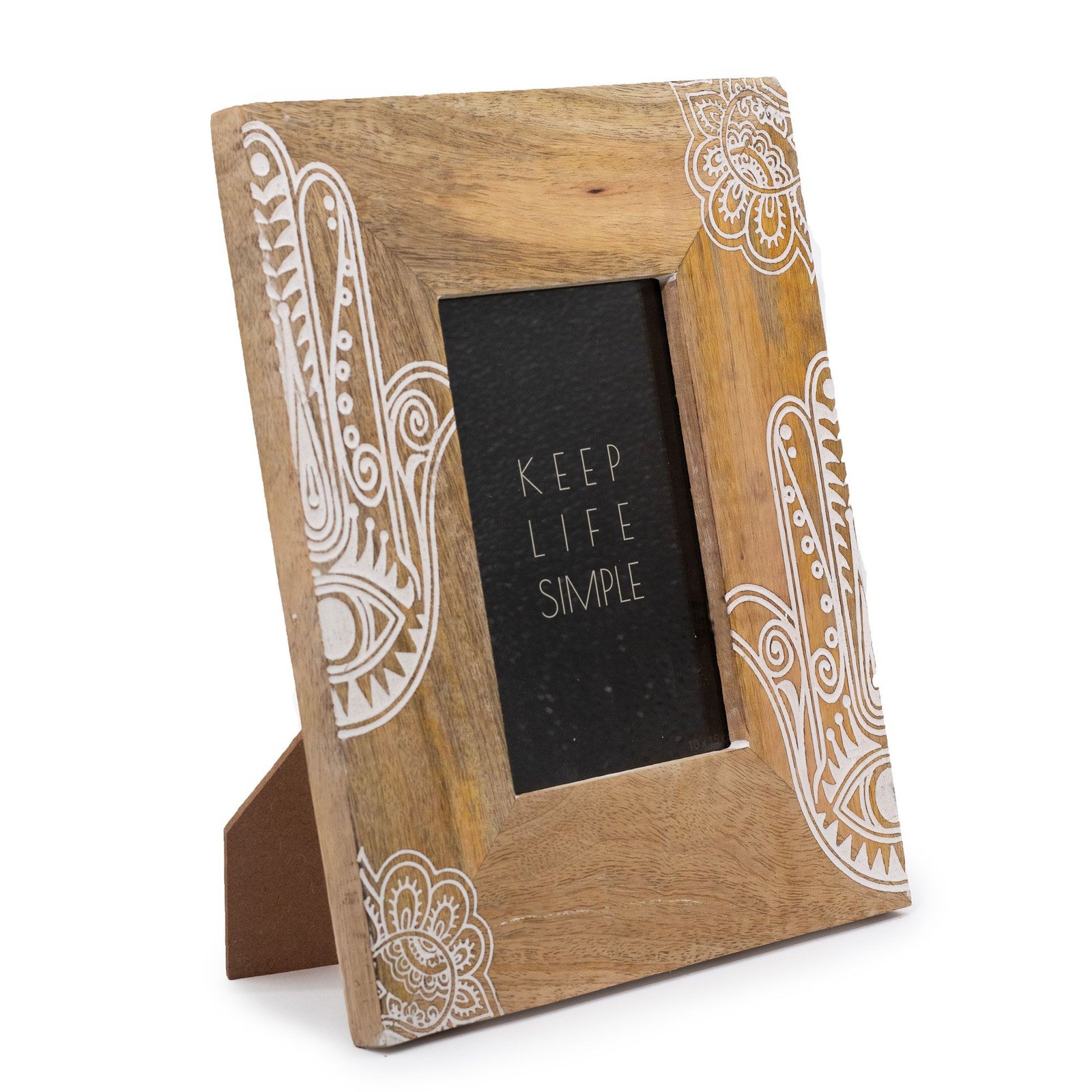 Nuotraukų rėmelis „Hamsa“ iš mango medienos – balta namų ramybės detalė 10×15 cm