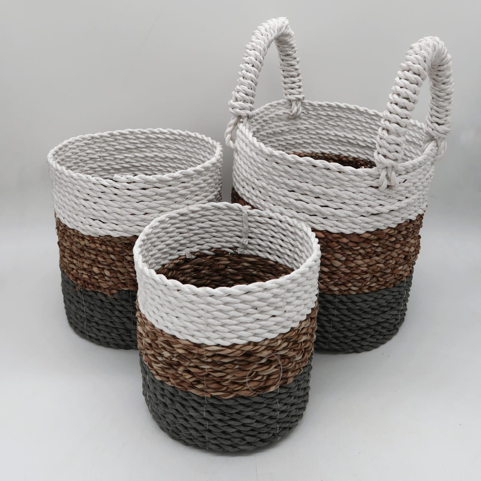 Jūržolių krepšių rinkinys „Grey / Natural / White“ – švelni tvarka namų jaukumui