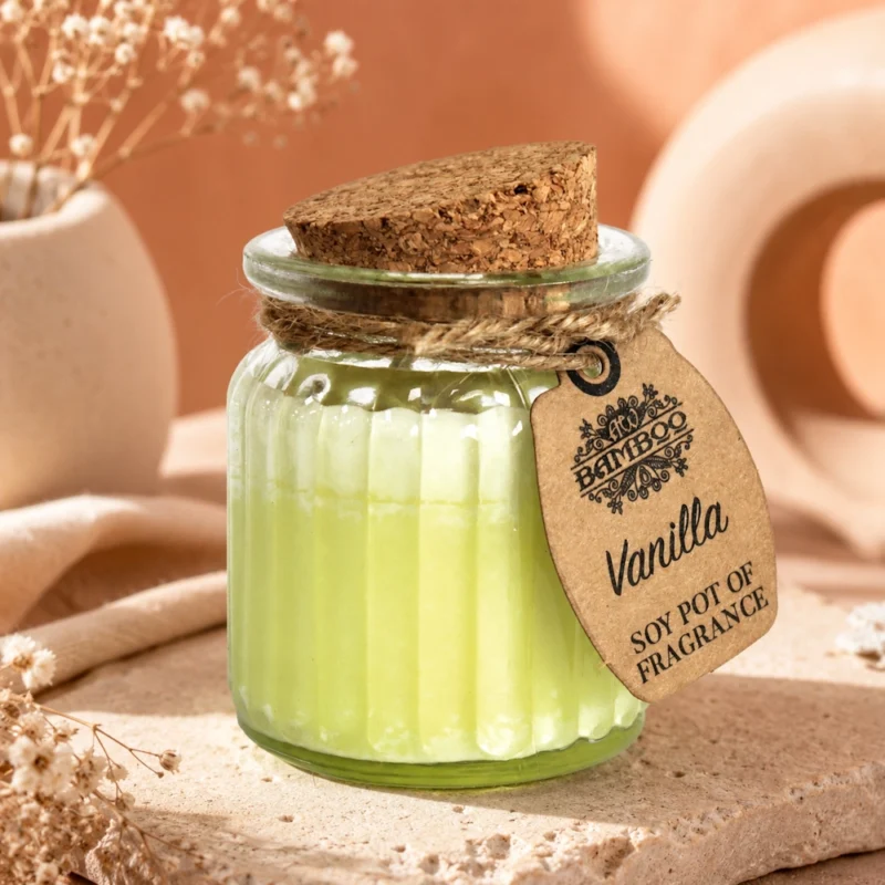 Sojų vaško žvakė indelyje „Vanilla“ – švelnios vanilės jaukumo ritualas