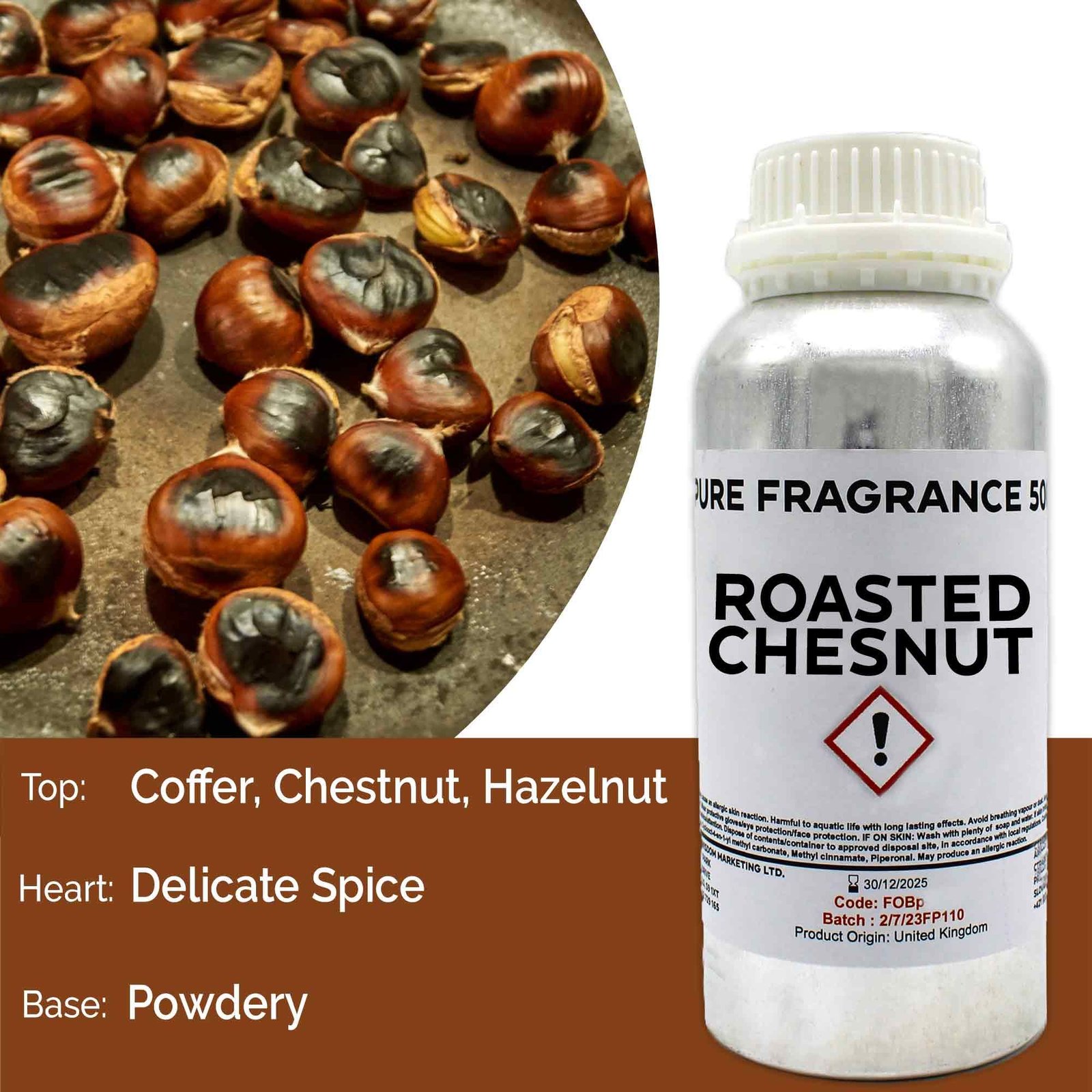 Grynas kvapusis aliejus „Roasted Chestnut“ – skrudintų kaštonų jaukumo ritualas, 500 ml