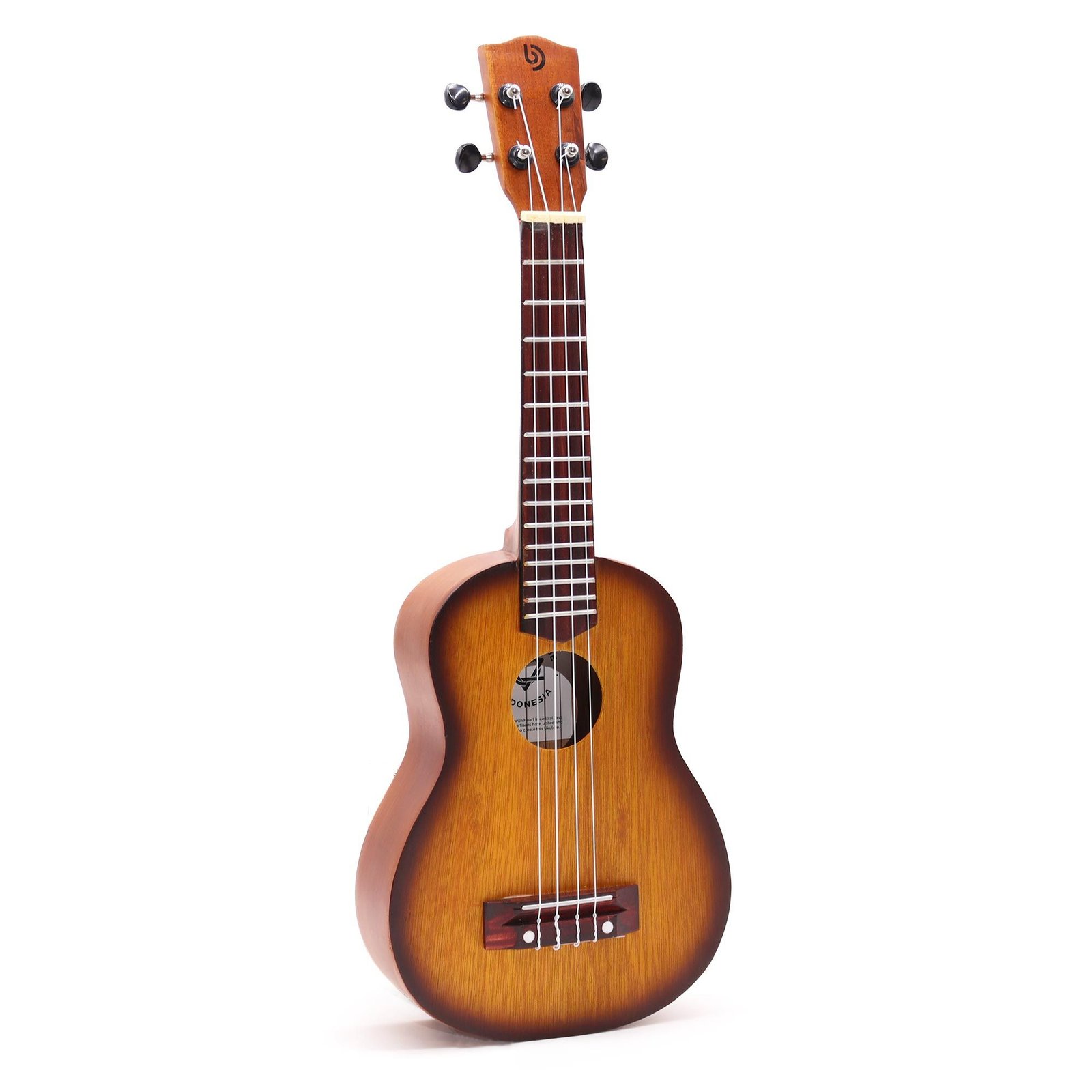 Amatininkų gaminta ukulelė „Orange Sunburst“ – saulėto medžio dekoracija su 4 stygomis