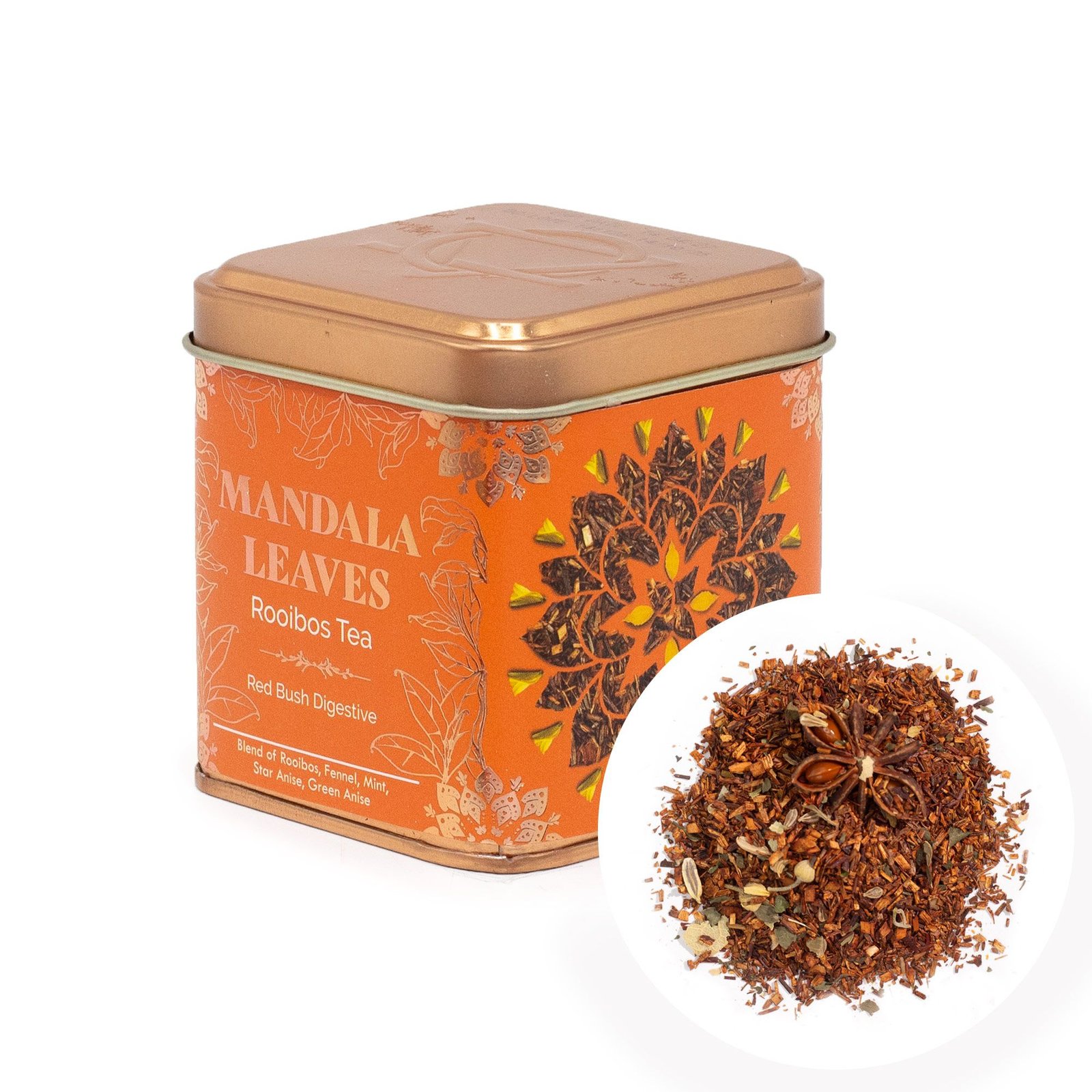 Žolelių arbata „Red Bush Digestive“ – švelnaus anyžių ir mėtų aromato ritualas skardinėje