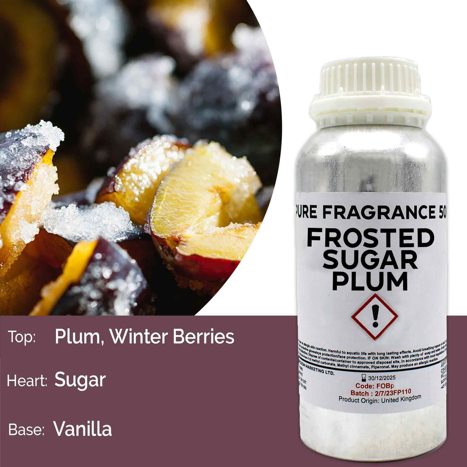 Grynas kvapusis aliejus „Frosted Sugar Plum“ – 500 ml saldžios žiemos paslapties