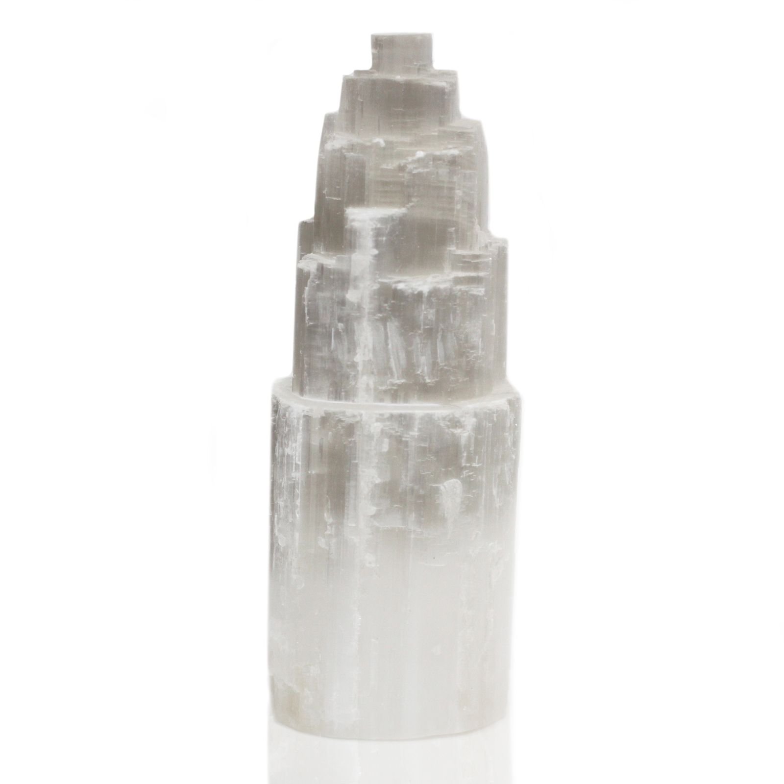 Natūrali selenito bokštelio lempa „Natural Selenite Tower Lamp“ – 25 cm šviesos ramybė