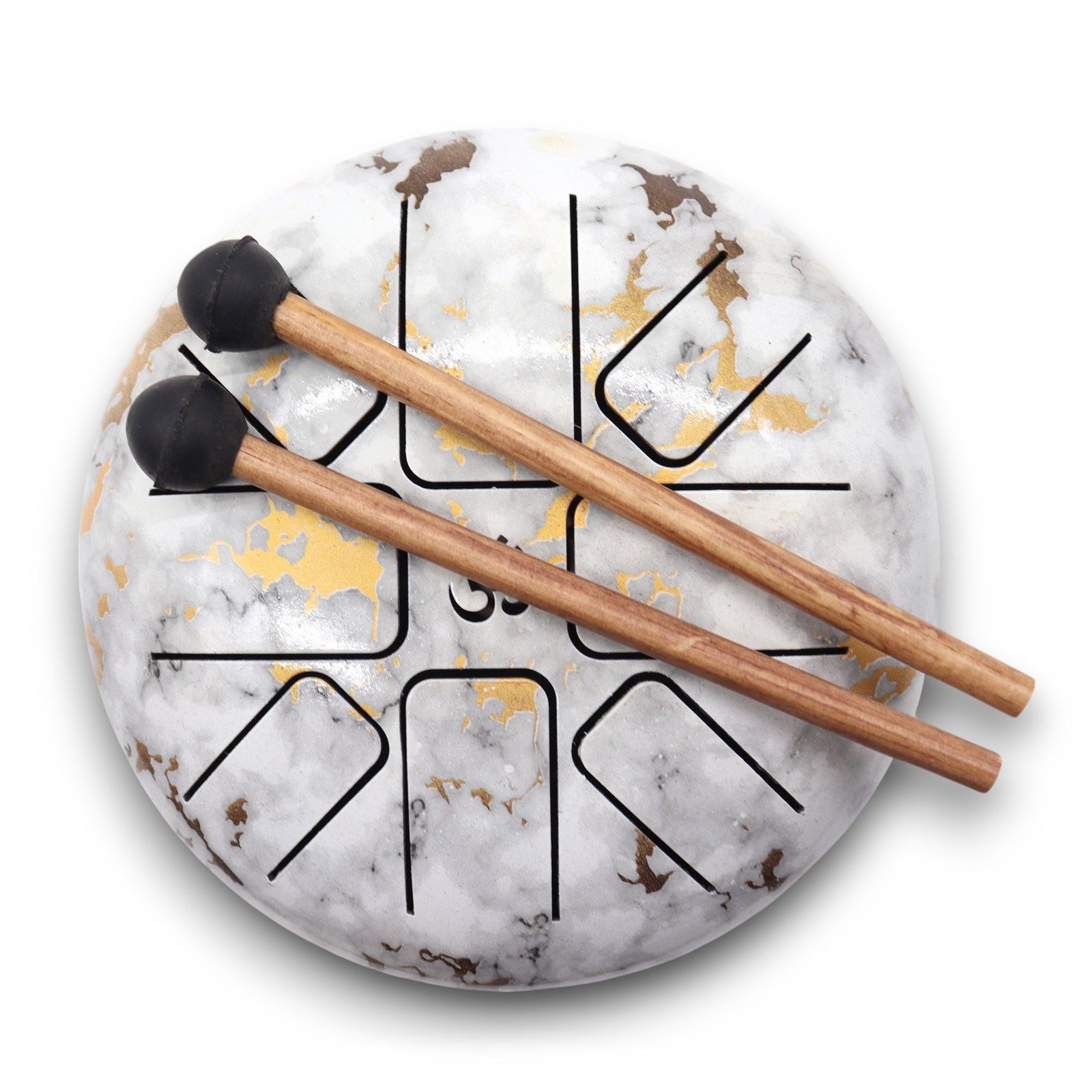 Plieninis liežuvėlinis Happy būgnas „Marble“ – 17 × 13 cm ramybės ir ritmo ritualui