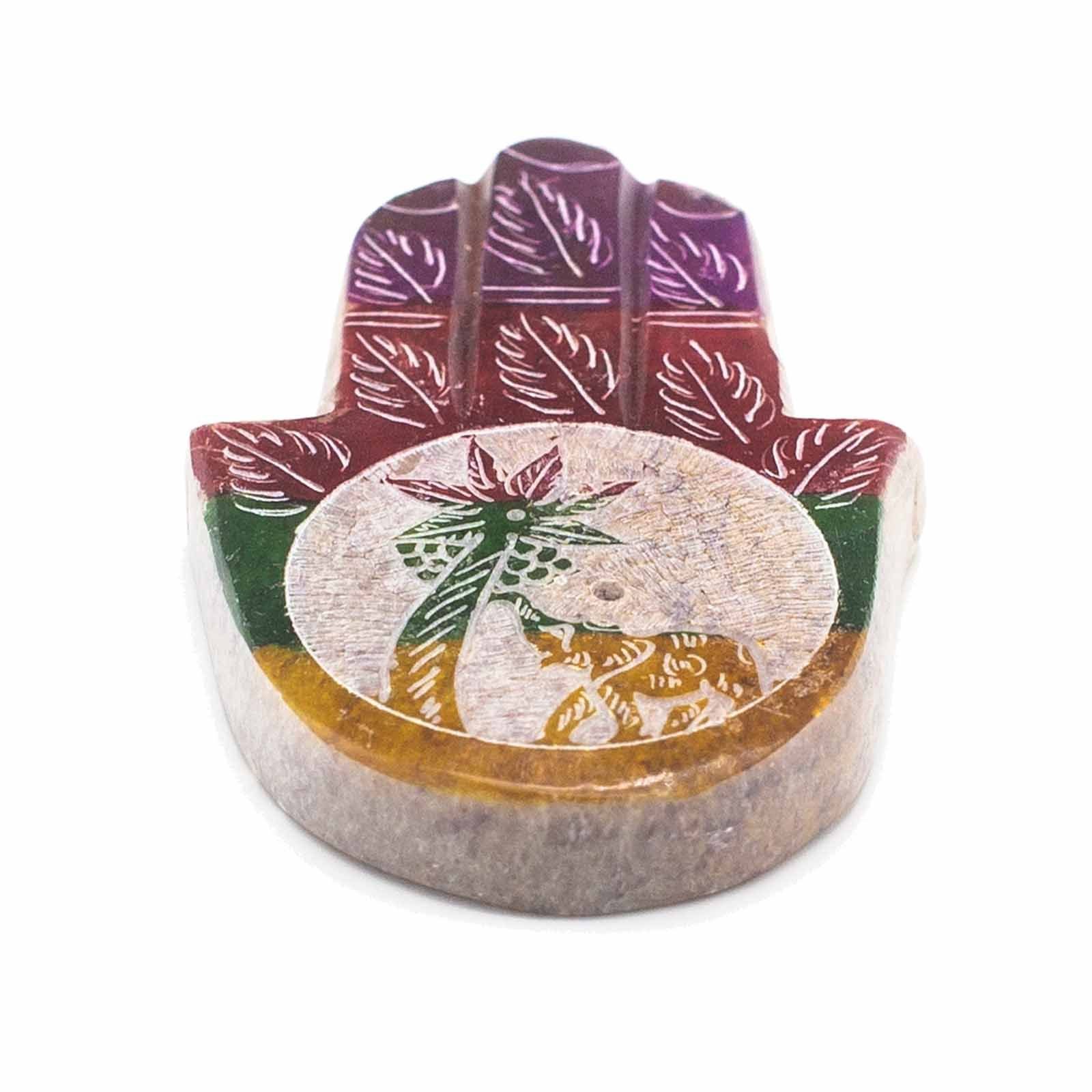 Muilo akmens smilkalų laikiklis „Hamsa Elephant & Palm“ – 9 × 6 cm ramybės akcentas