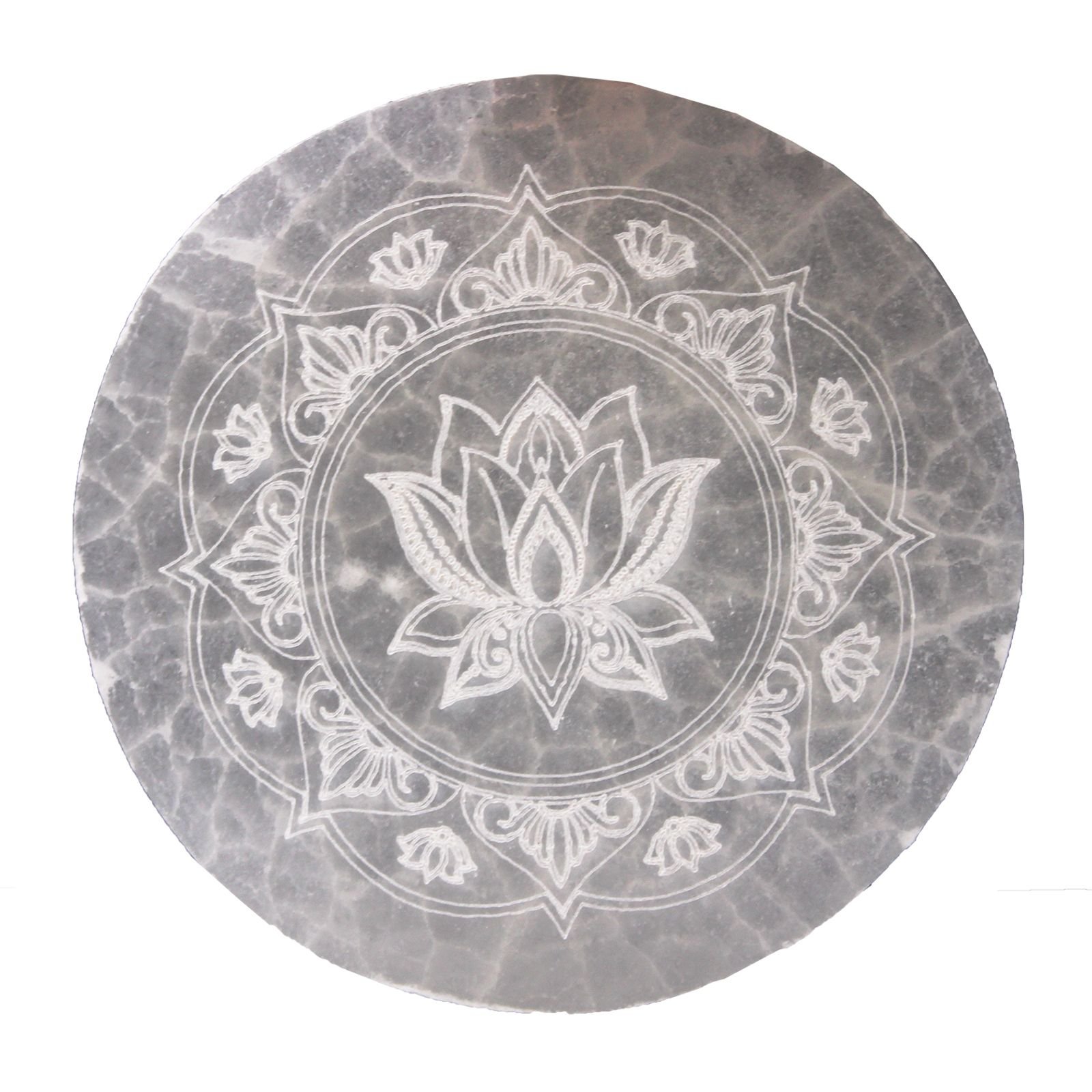 Selenito įkrovimo plokštelė „Lotus Mandala“ – 10 cm ramybės ir šviesos ratas
