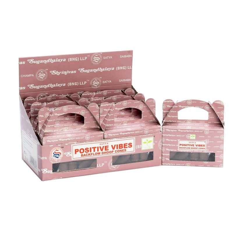 Satya „Positive Vibes“ atgalinio srauto dhoop kūgeliai – jaukios namų magijos dėžutė