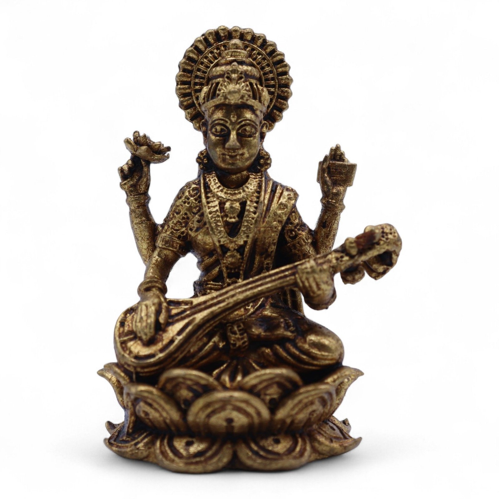 Bronzinė miniatiūrinė deivė „Sarasvati“ – mažas išminties ir kūrybos talismanas