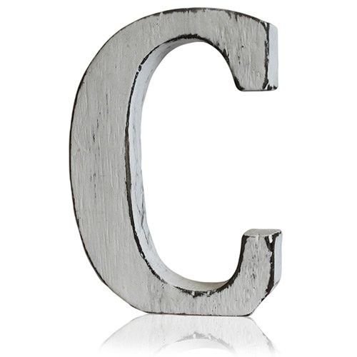 Medinė raidė „C“ – shabby chic mango medžio namų dekoro detalė