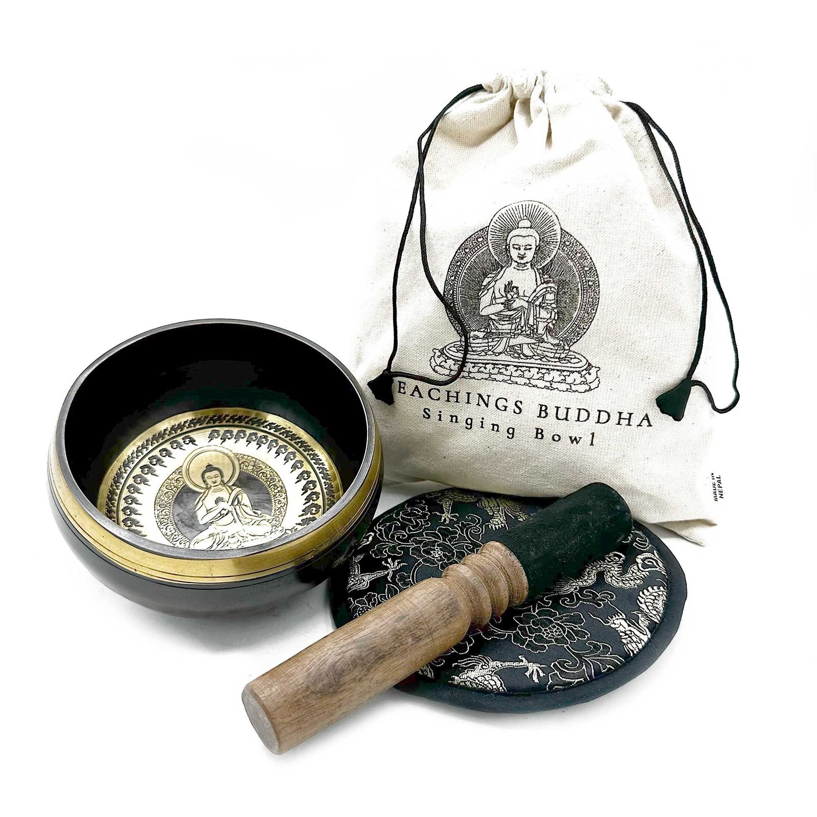 Tibeto dainuojantis dubuo „Teachings Buddha“ – rankomis kalta ir graviruota 14 cm ramybės dovana