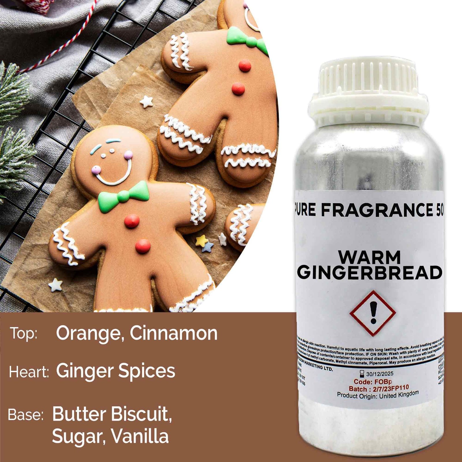 Kvapusis aliejus „Warm Gingerbread“ – šilto imbierinio sausainio namų jaukumas, 500 ml