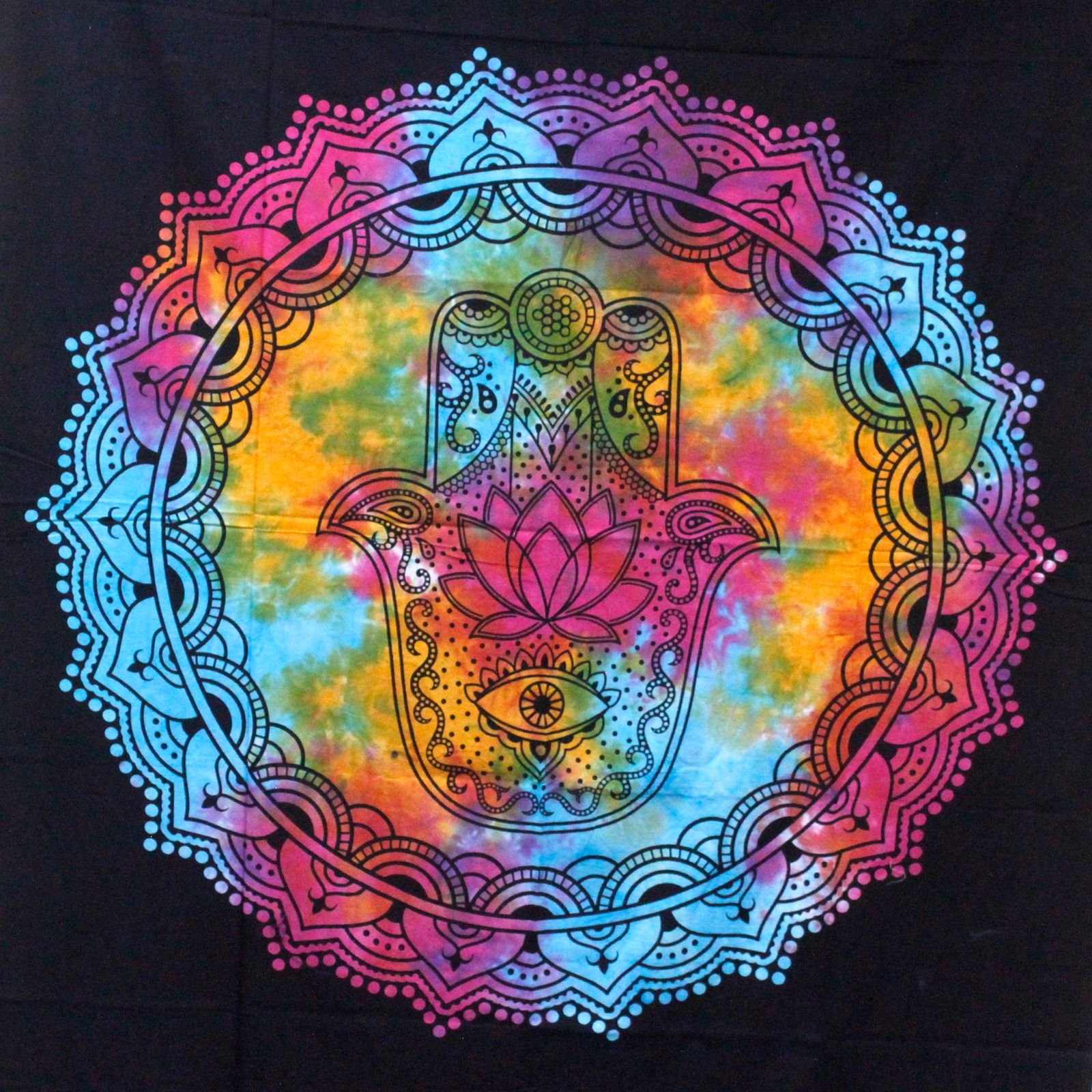 Dvigubas medvilninis lovatiesės ir sienos dekoro audinys „Black Hamsa“ – 230 × 200 cm