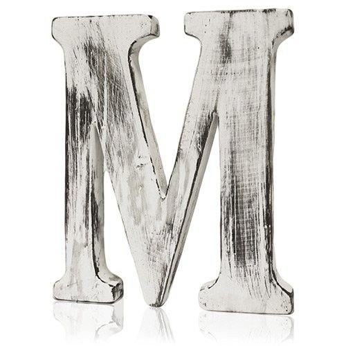 Medinė raidė „M“ – shabby chic stiliaus mango medžio namų akcentas