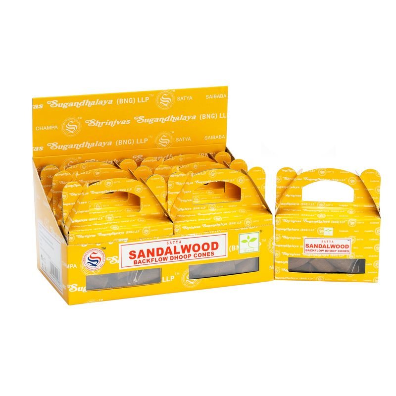 Satya „Sandal Wood“ atgalinio srauto dhoop kūgeliai – švelnus sandalmedžio ritualas