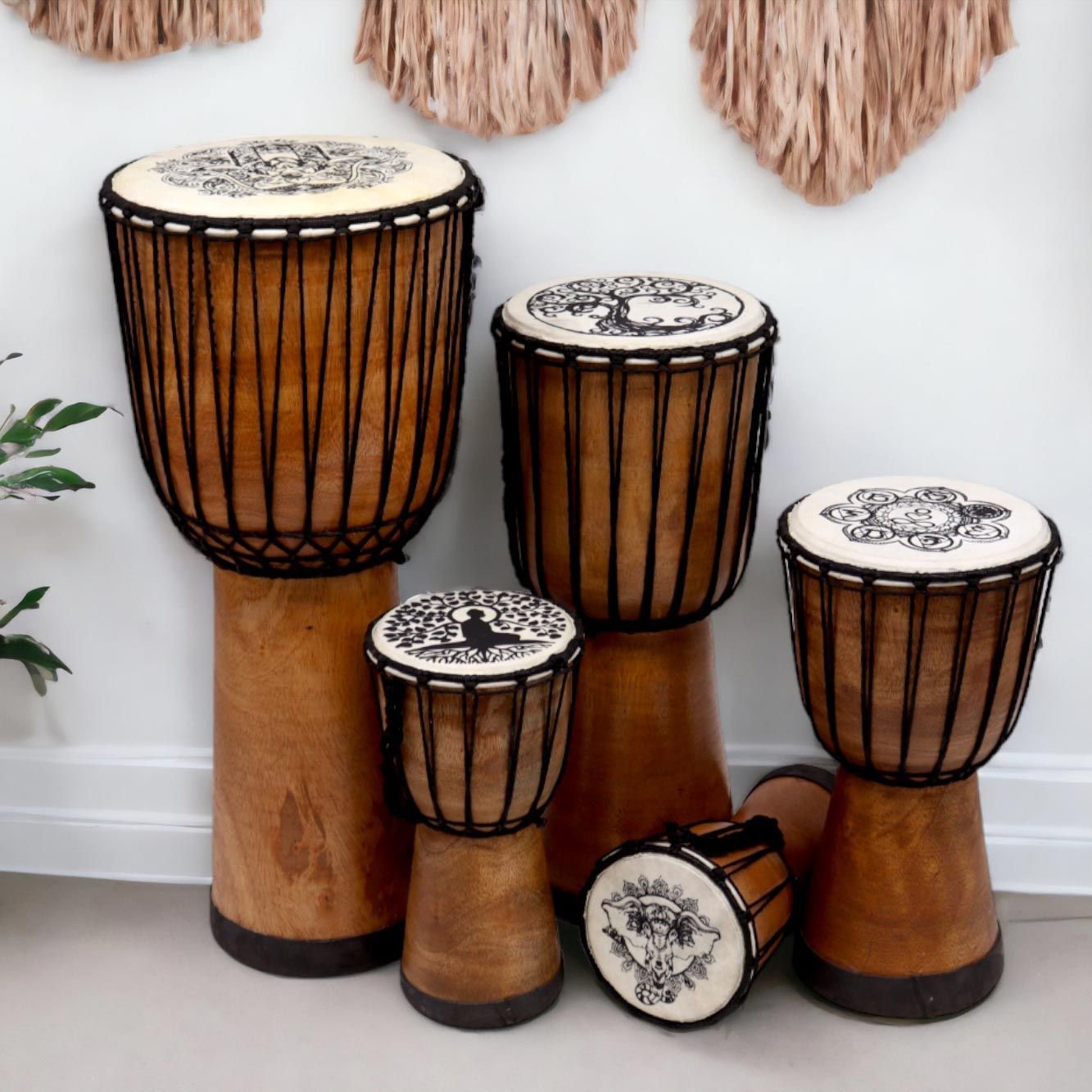 Rankų darbo platus djembe būgnas „40 cm“ – suar medžio ir ožkos odos ritmas