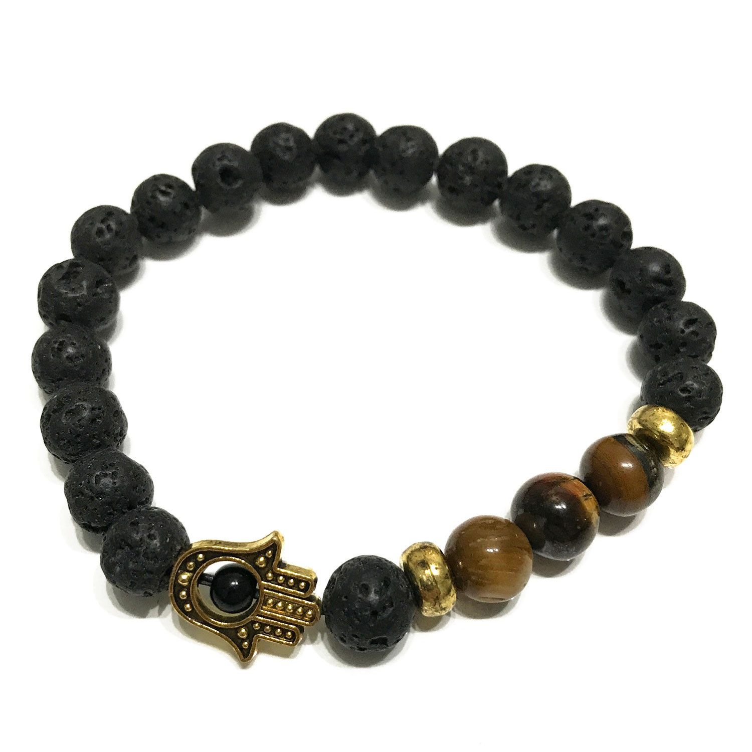 Lavos akmenų apyrankė „Hamsa Tiger-eye“ – subtilus apsaugos ir žemės ramybės akcentas