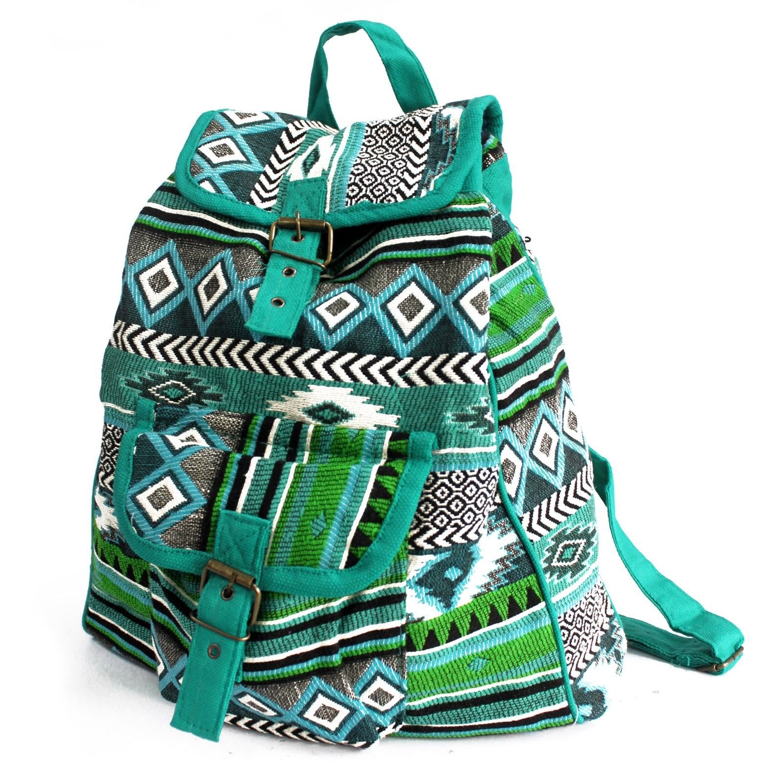 Kasdienė kuprinė „Teal Backpack“ – jacquard rašto Nepalo stiliaus kelionių palydovė
