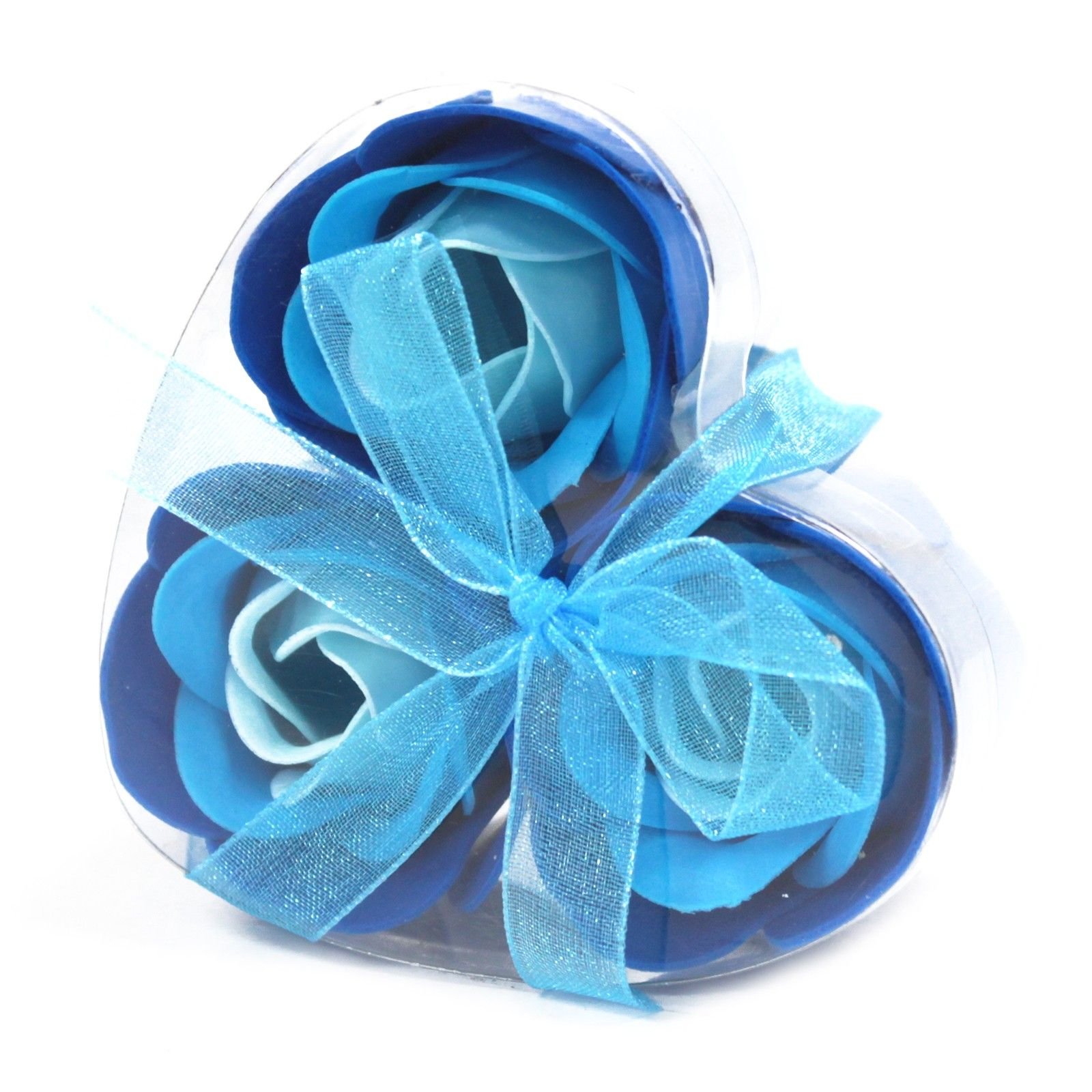 3 muilo gėlių širdelės dėžutė „Blue Wedding Roses“ – mėlynų vestuvinių rožių paslaptis