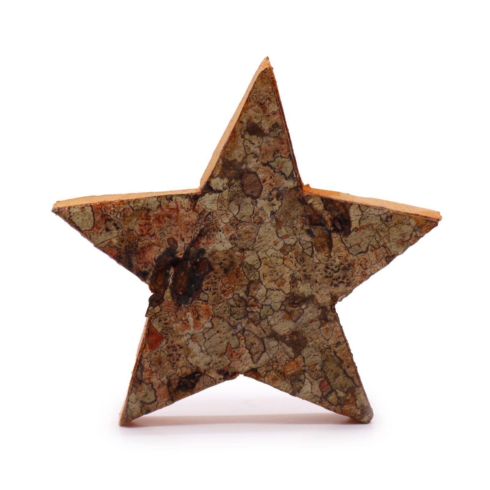 Kaimiško stiliaus žvaigždės formos medinė dekoracija „Star Shape“ – 7 cm žievės tekstūros akcentas