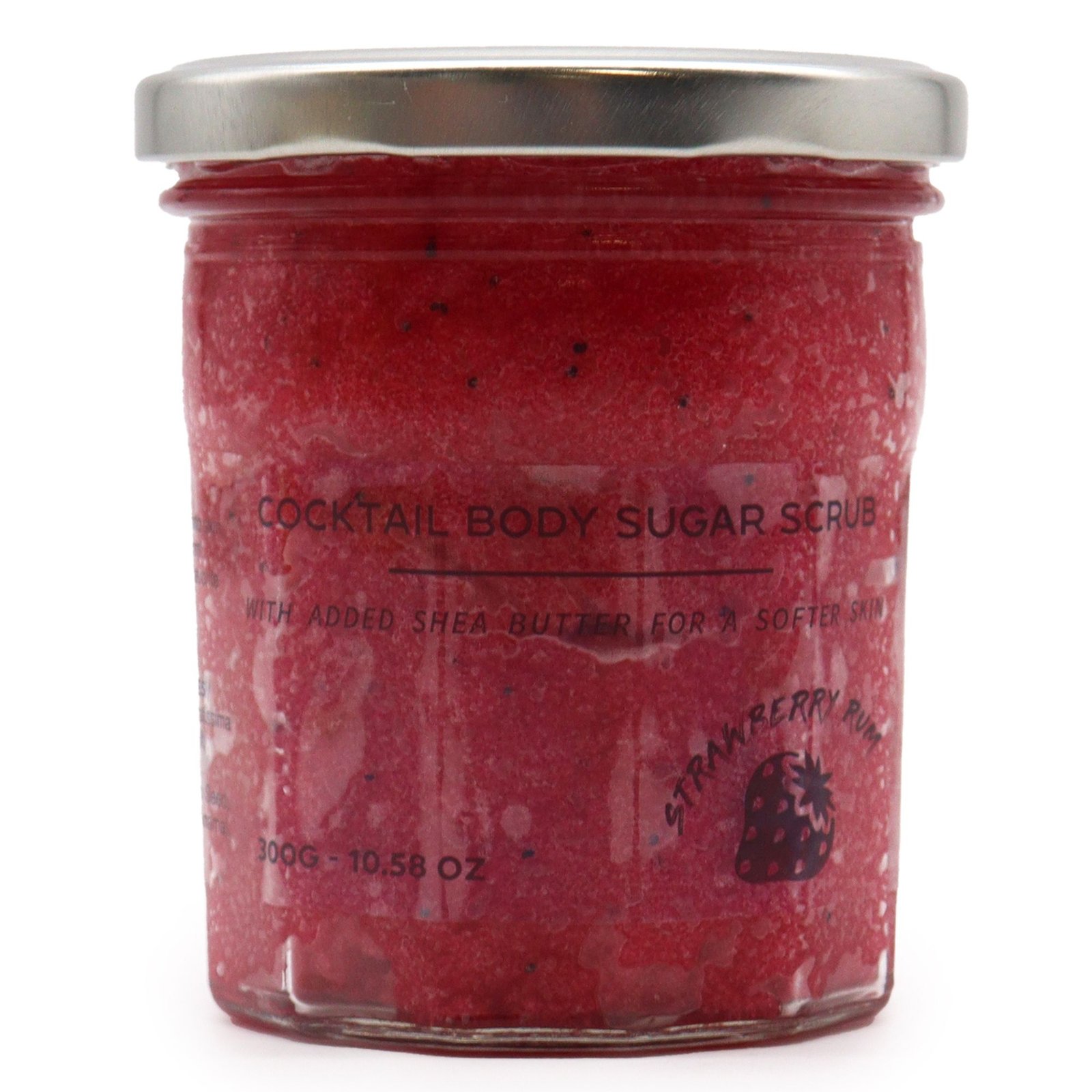 Kvapusis cukraus kūno šveitiklis „Strawberry Rum“ – saldi braškių ir romo ritualo akimirka, 300 g