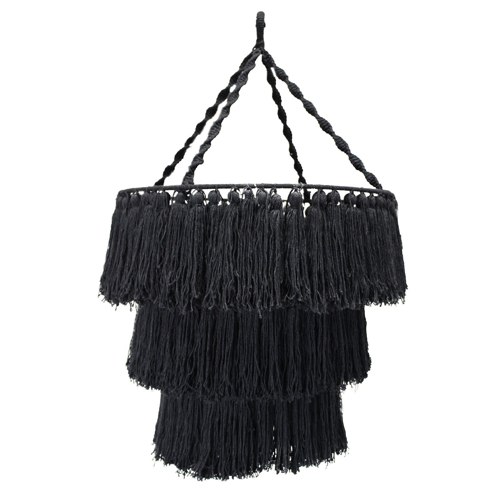Makramė sietynas „Soft Chandelier“ – juodos medvilnės jaukumo akcentas