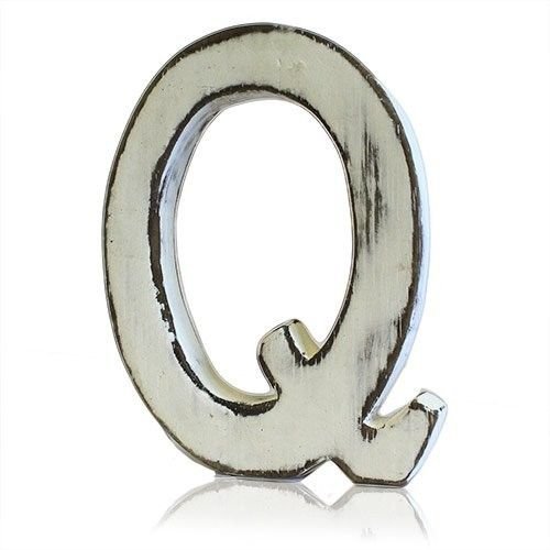 Medinė raidė „Q“ – shabby chic mango medžio namų dekoro detalė