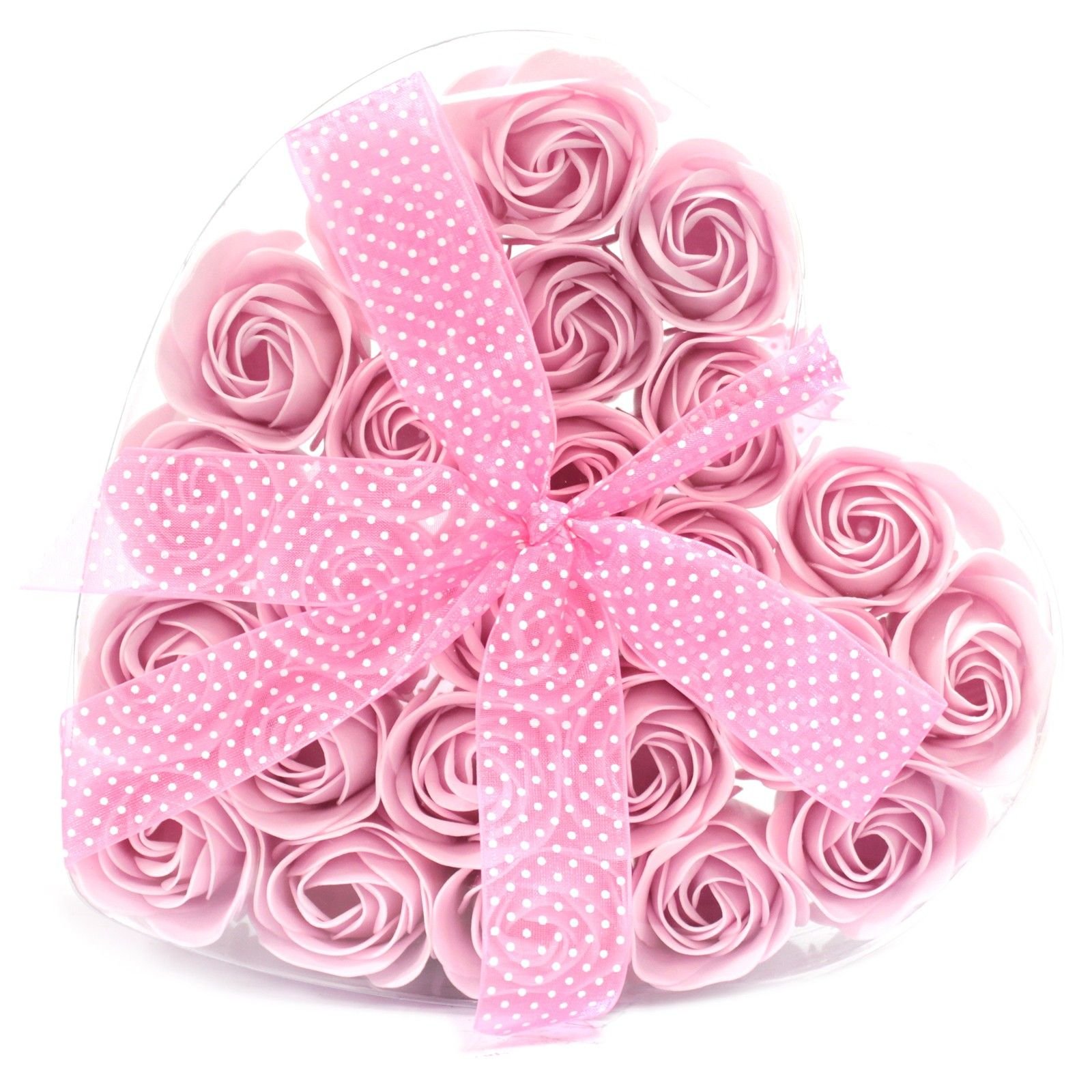 24 muilo gėlių širdelės dėžutė „Pink Roses“ – romantiška rožinių žiedų dovana