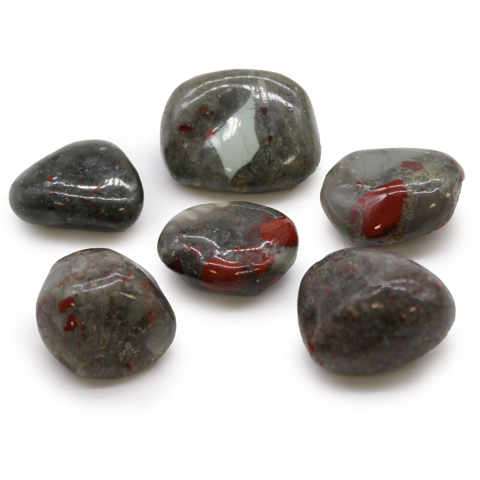6 didelių Afrikos gludintų akmenų rinkinys „Bloodstone“ – paslaptingas Sephtonite žemės prisilietimas
