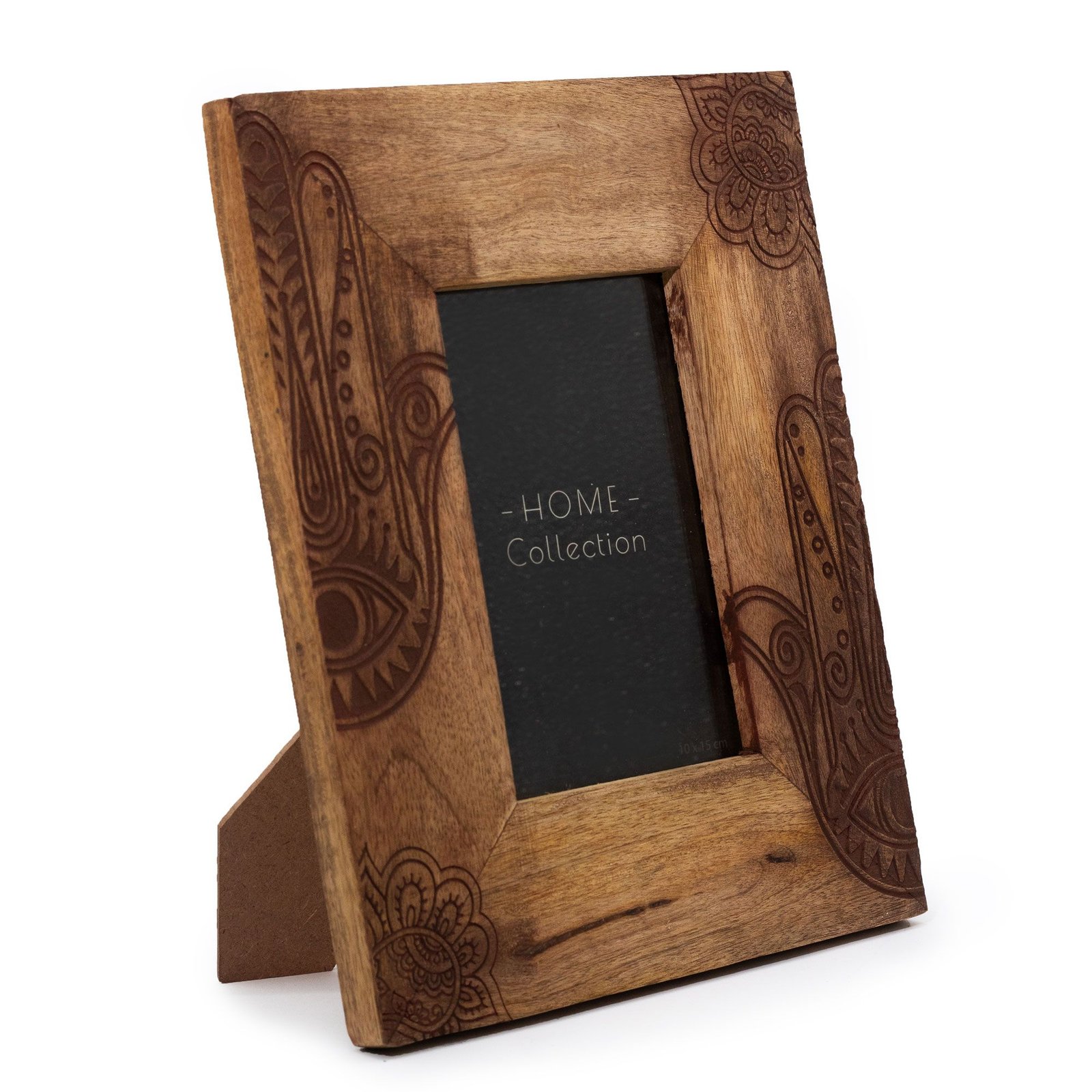 Nuotraukų rėmelis „Hamsa“ iš mango medienos – juodas 10×15 cm prisilietimas
