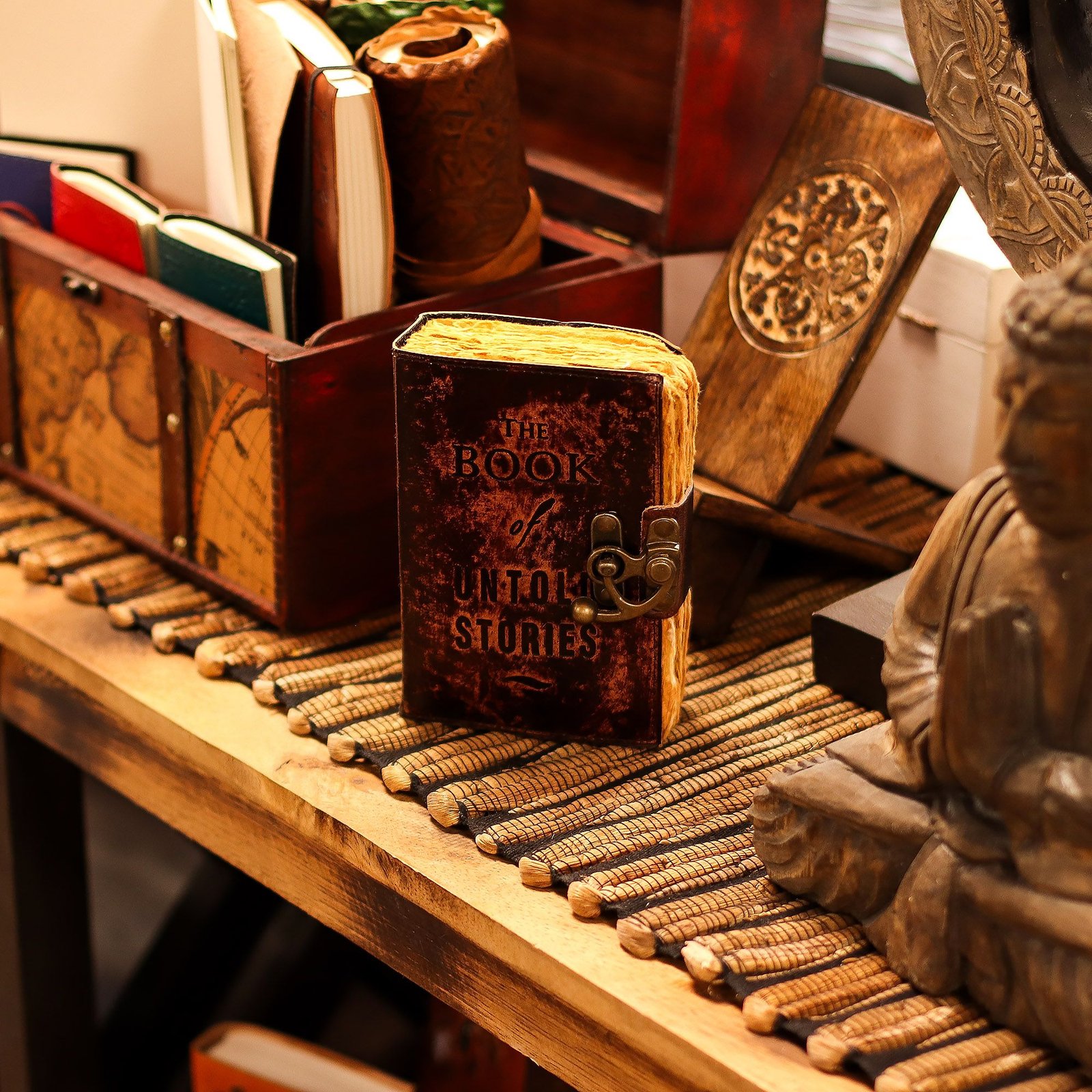 Odinė užrašinė „The Book of Untold Stories“ – vintažinio stiliaus dienoraštis 15 × 10 cm