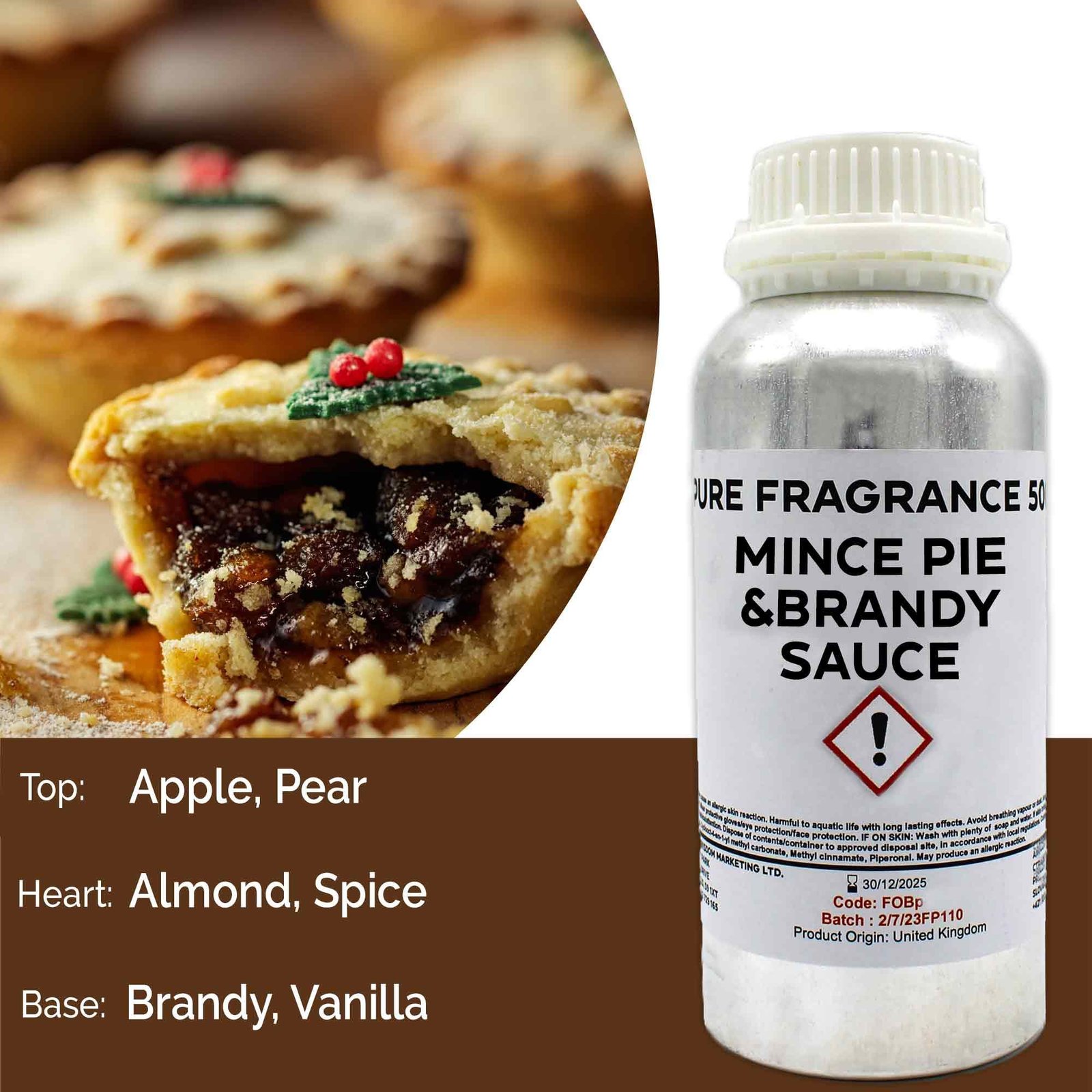 Grynas kvapusis aliejus „Mince Pie and Brandy Sauce“ – 500 ml šventinės jaukumo paslaptys