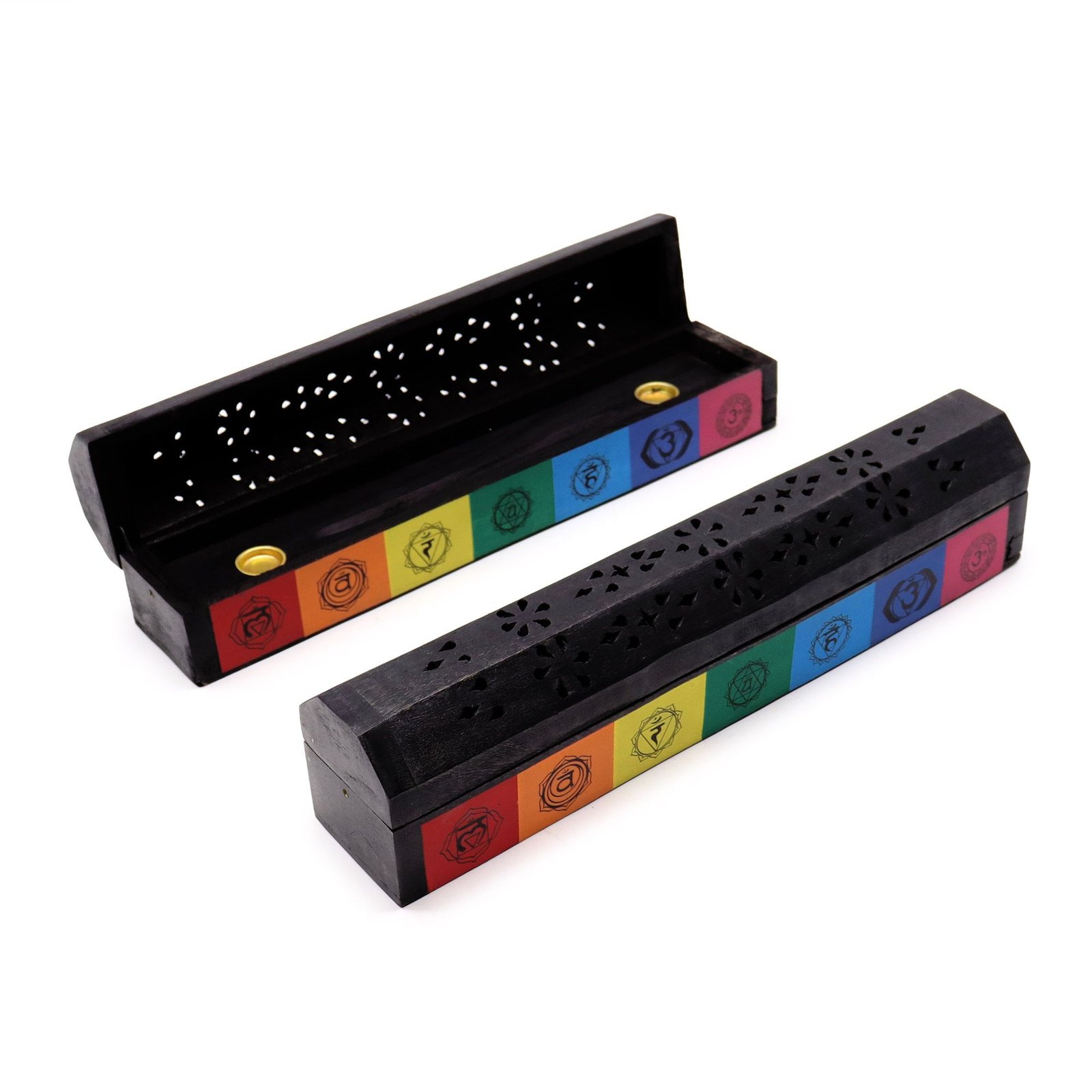 Smilkalų laikiklis „7 Chakra Colour Smoke Box“ – mango medžio spalvų ritualas