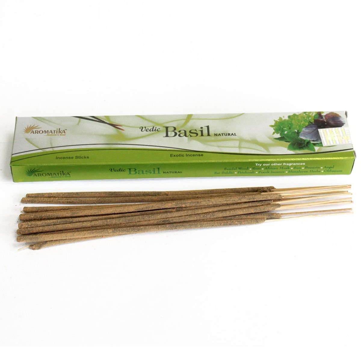 Vedic masala smilkalų lazdelės „Basil“ – gaivaus baziliko ritualo akimirka