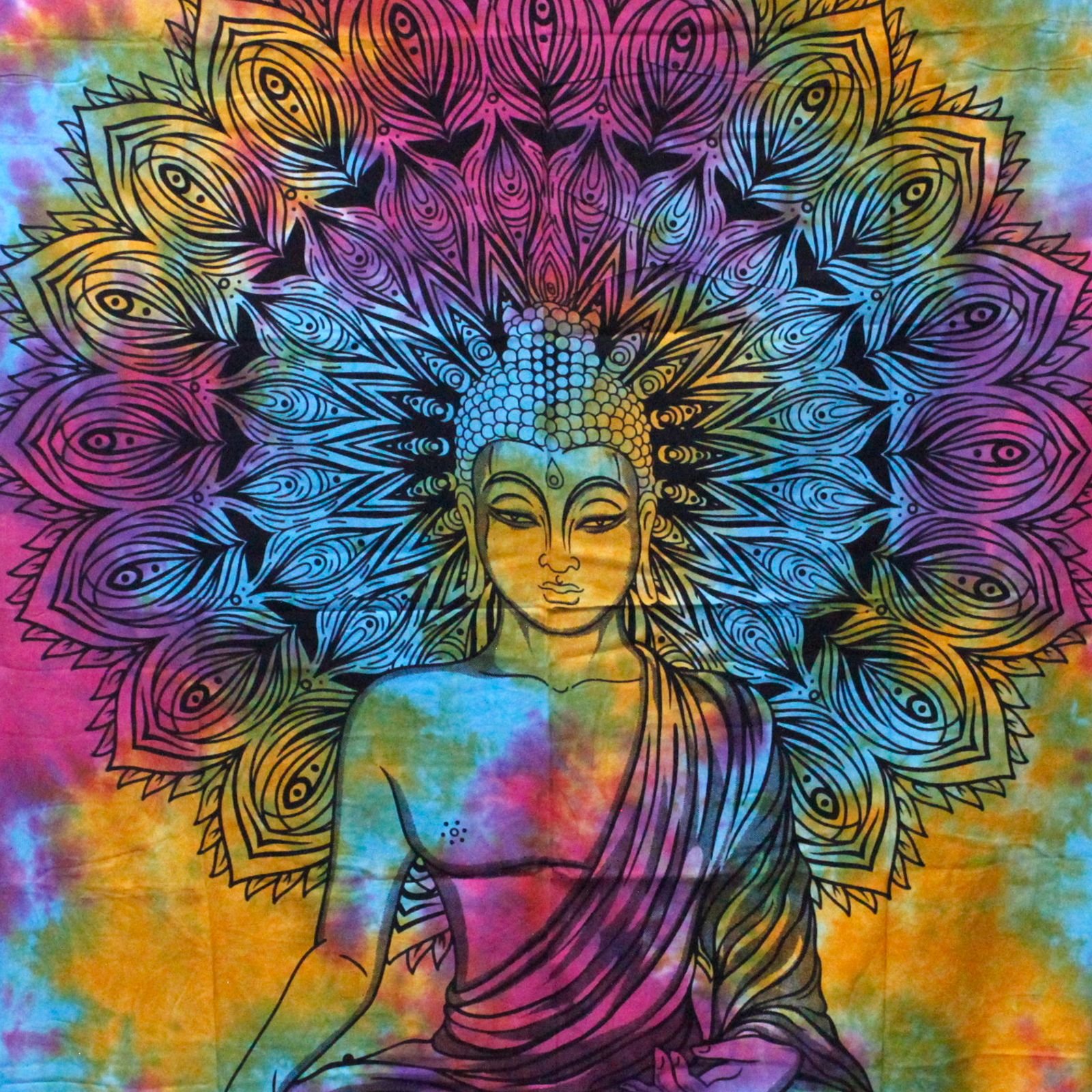 Medvilninis užtiesalas ir sienos dekoras „Peaceful Buddha“ – indiškos ramybės akcentas 230 × 200 cm
