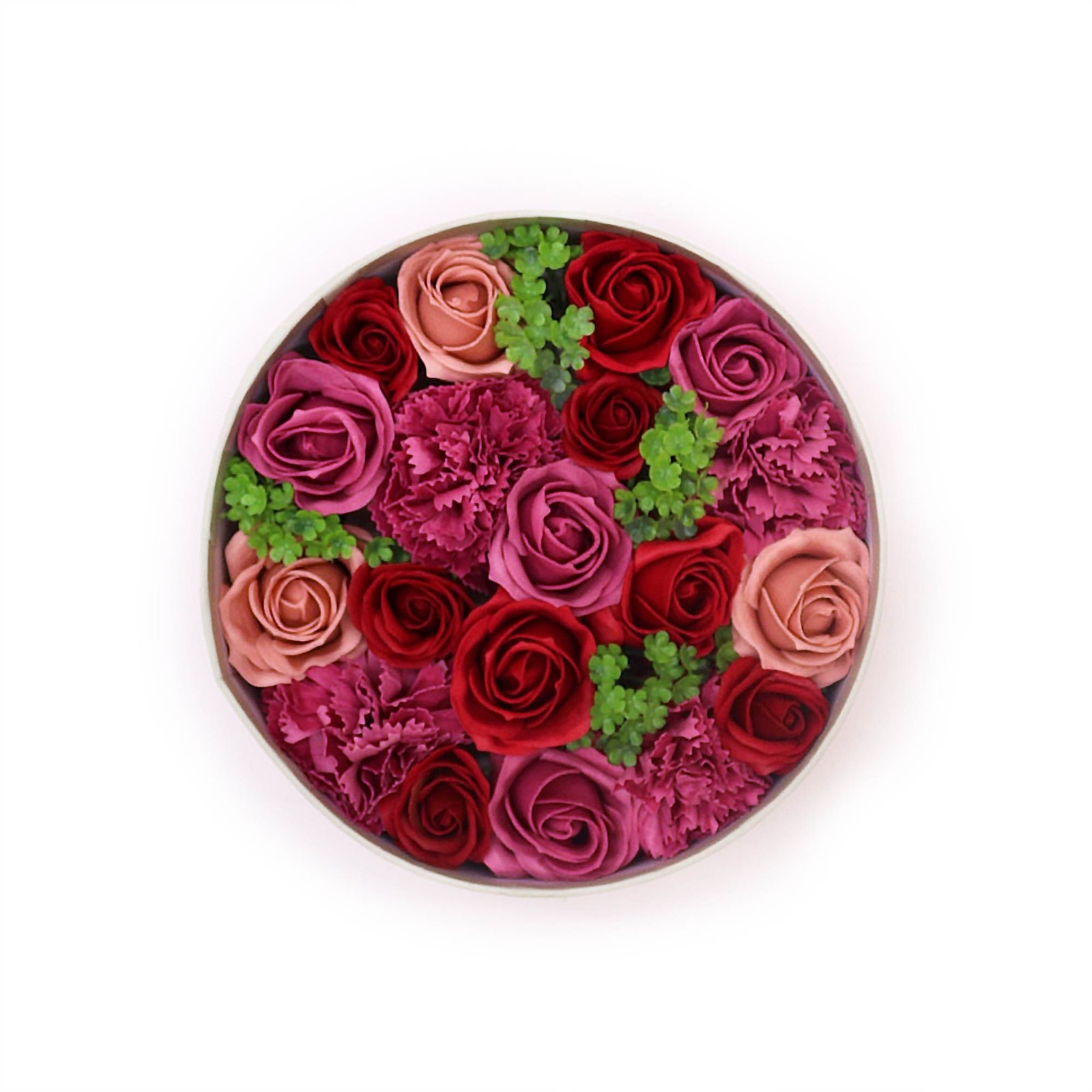 Muilo gėlių dovanų dėžutė „Vintage Roses“ – apvali rožių elegancija jaukiam ritualui
