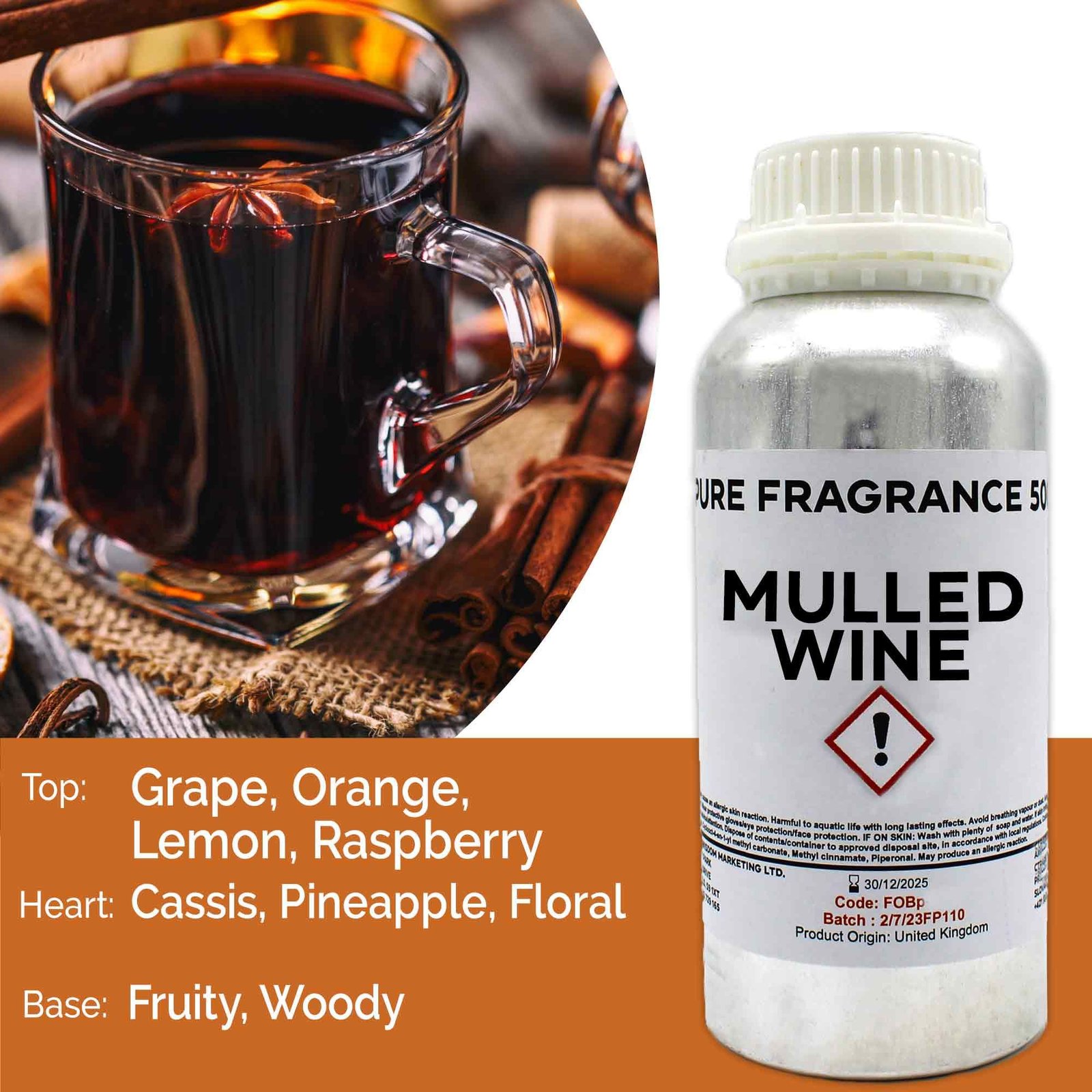 Kvapusis aliejus „Mulled Wine“ – sodrus karšto vyno aromatas jaukiems namų ritualams, 500 ml