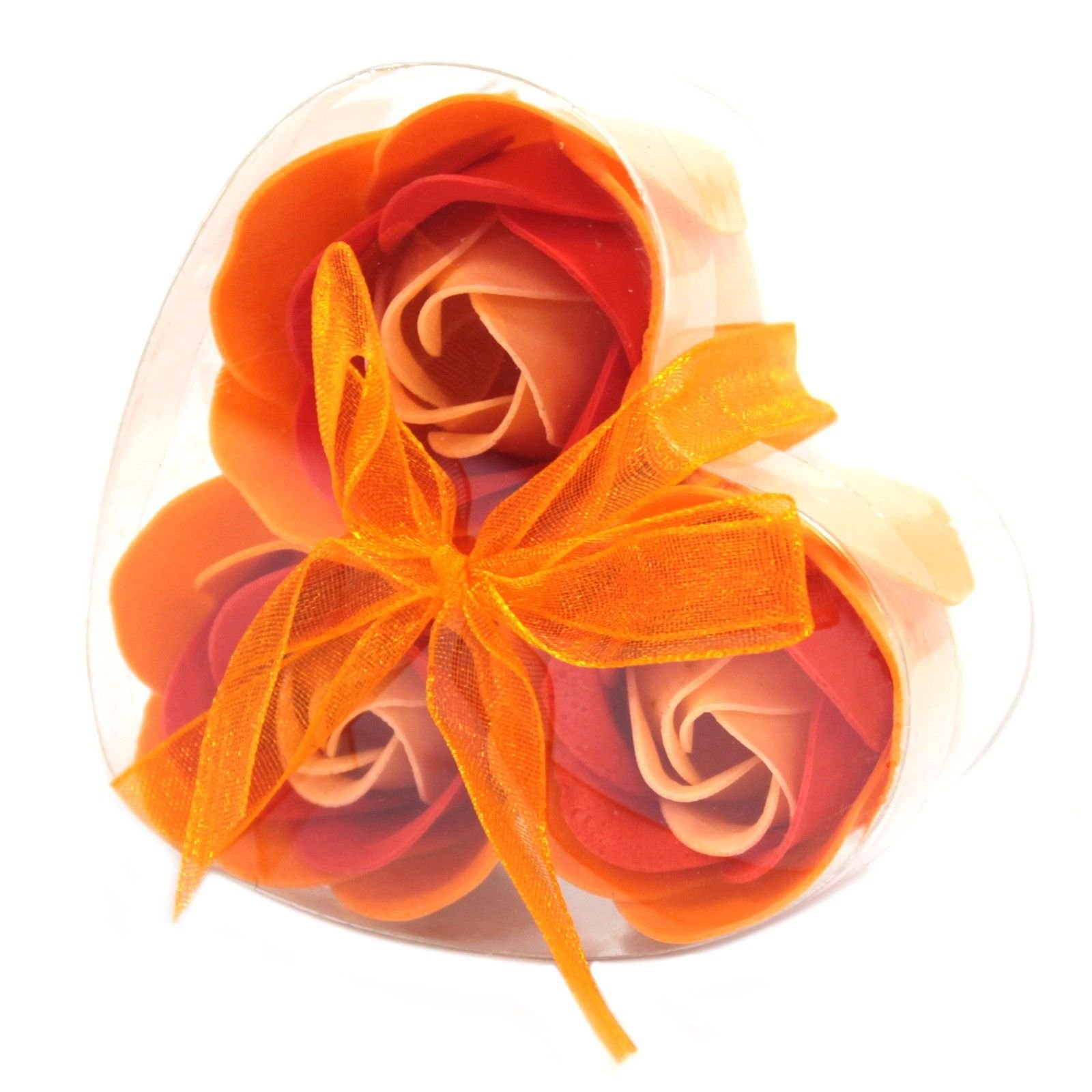 Muilo gėlių rinkinys „Peach Roses“ širdelės dėžutėje – 3 prabangios rožės