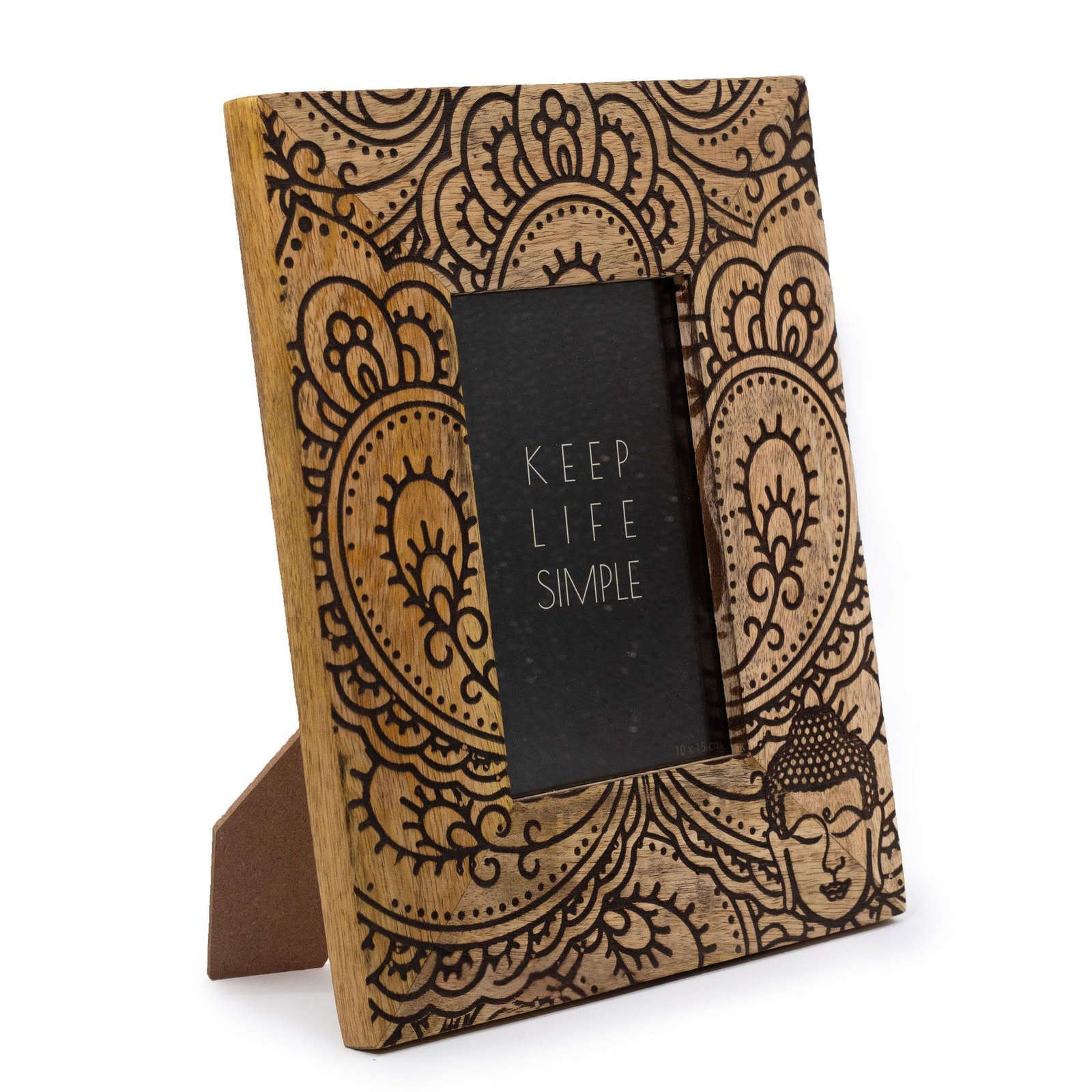 Nuotraukų rėmelis „Buda“ iš mango medienos – juodas 10×15 cm namų ramybės akcentas