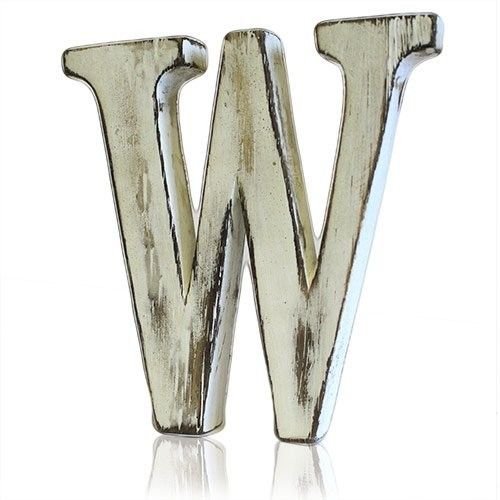 Medinė raidė „W“ – shabby chic mango medžio namų dekoro detalė