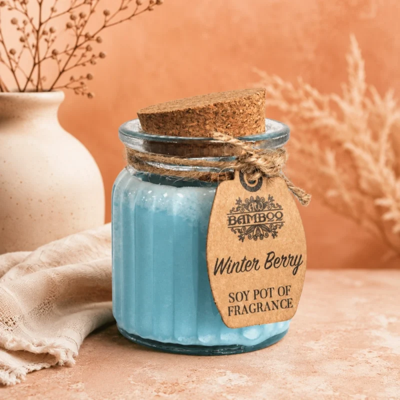 Sojų vaško žvakė indelyje „Winter Berry“ – žiemiškų uogų jaukumo šviesa