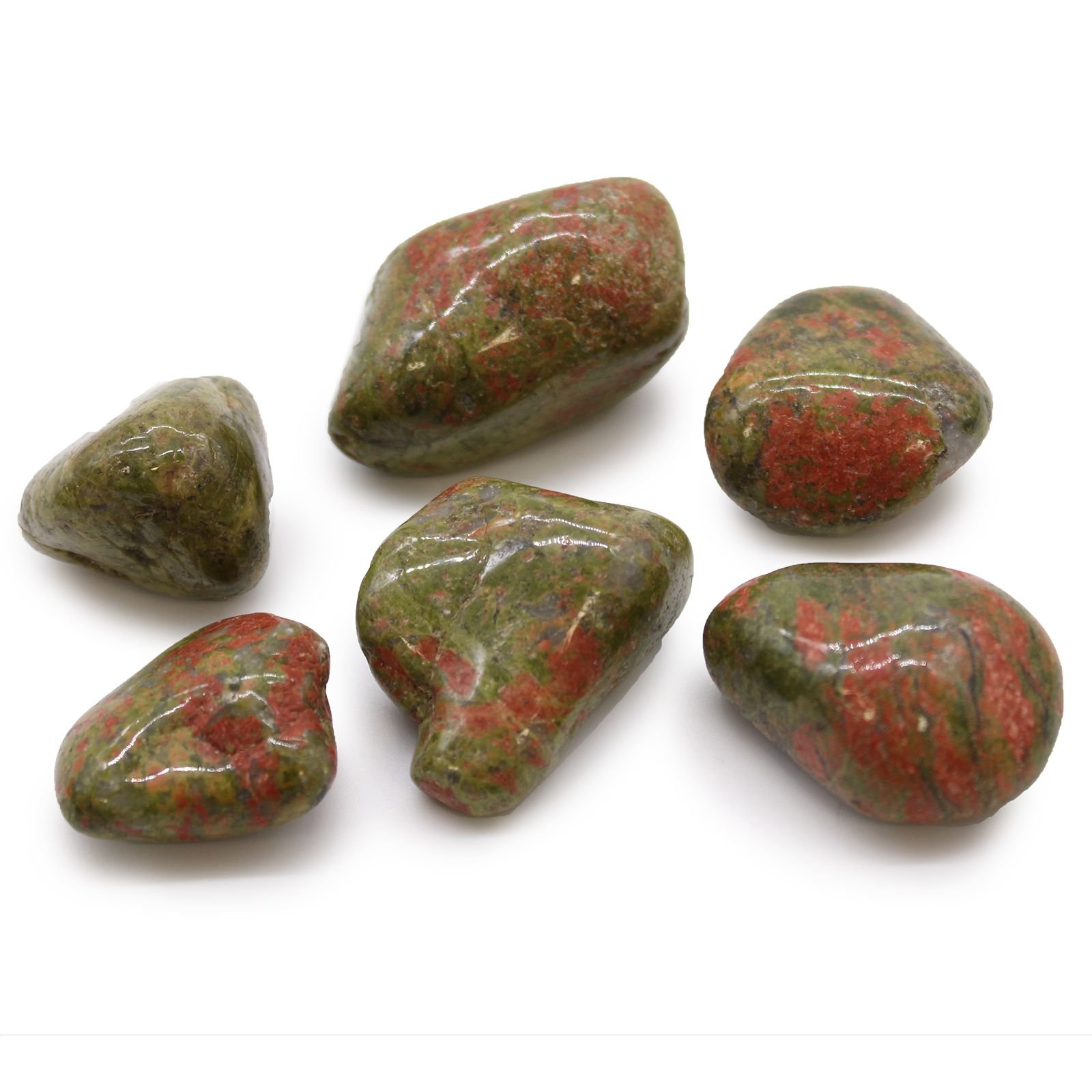 6 didelių gludintų akmenų rinkinys „Unakite“ – Afrikos žemės ramybės paslaptis