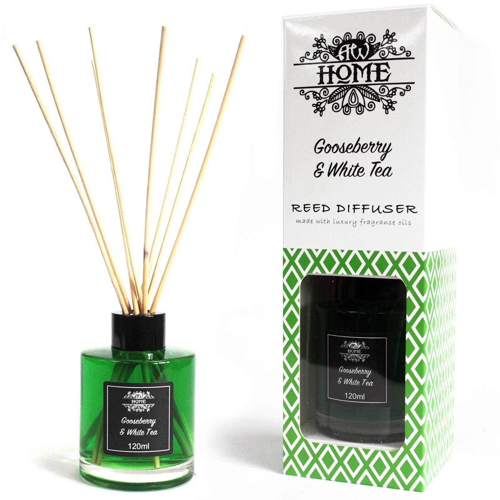 Nendrinis namų kvapų difuzorius „Gooseberry & White Tea“ – gaivi žalio sodo ramybė, 120 ml